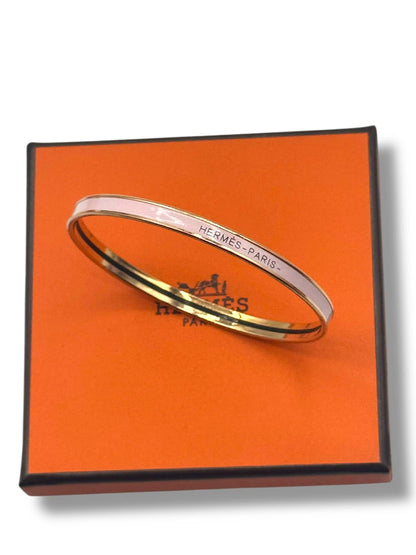 Hermès - Bracelet extra fin « Hermès Paris » Rose Candeur T70
