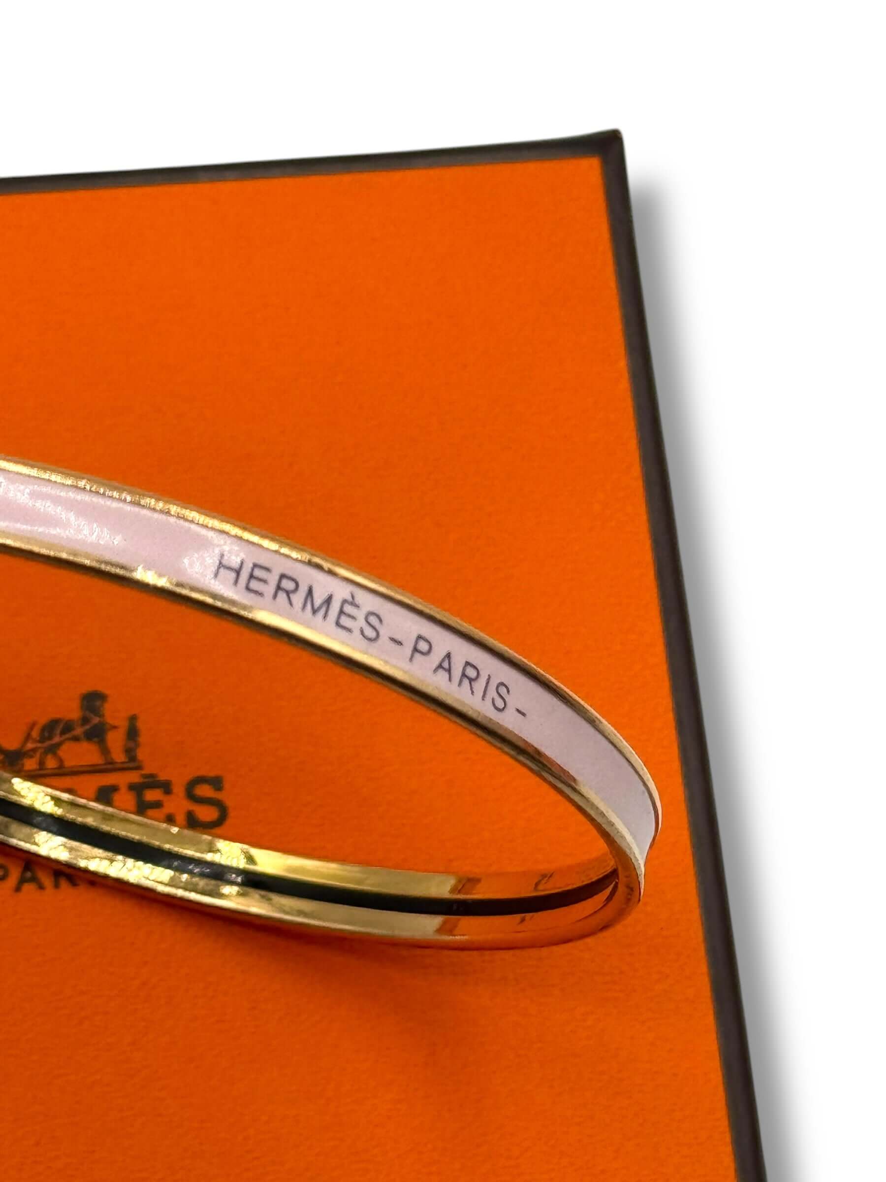 Hermès - Bracelet extra fin « Hermès Paris » Rose Candeur T70