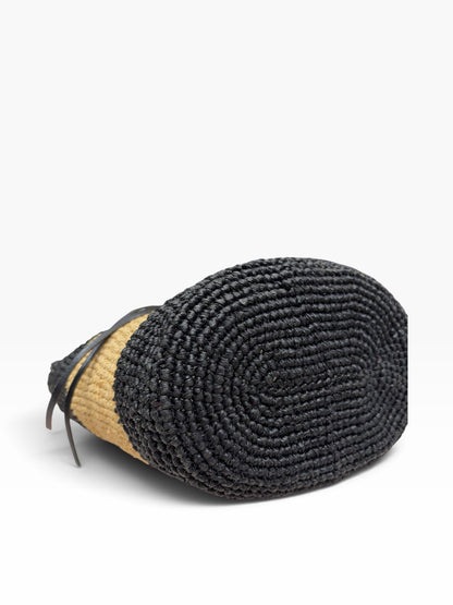 Balenciaga - Black and beige raffia basket bag