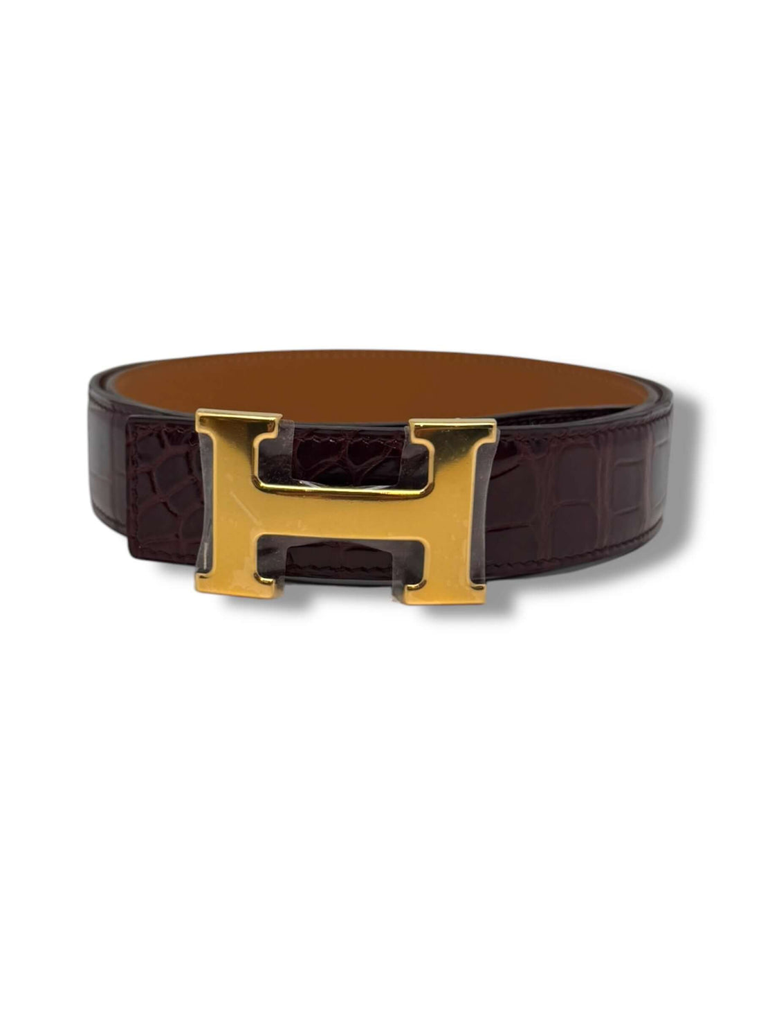 Hermès - Ceinture H cuir exotique bordeaux T90