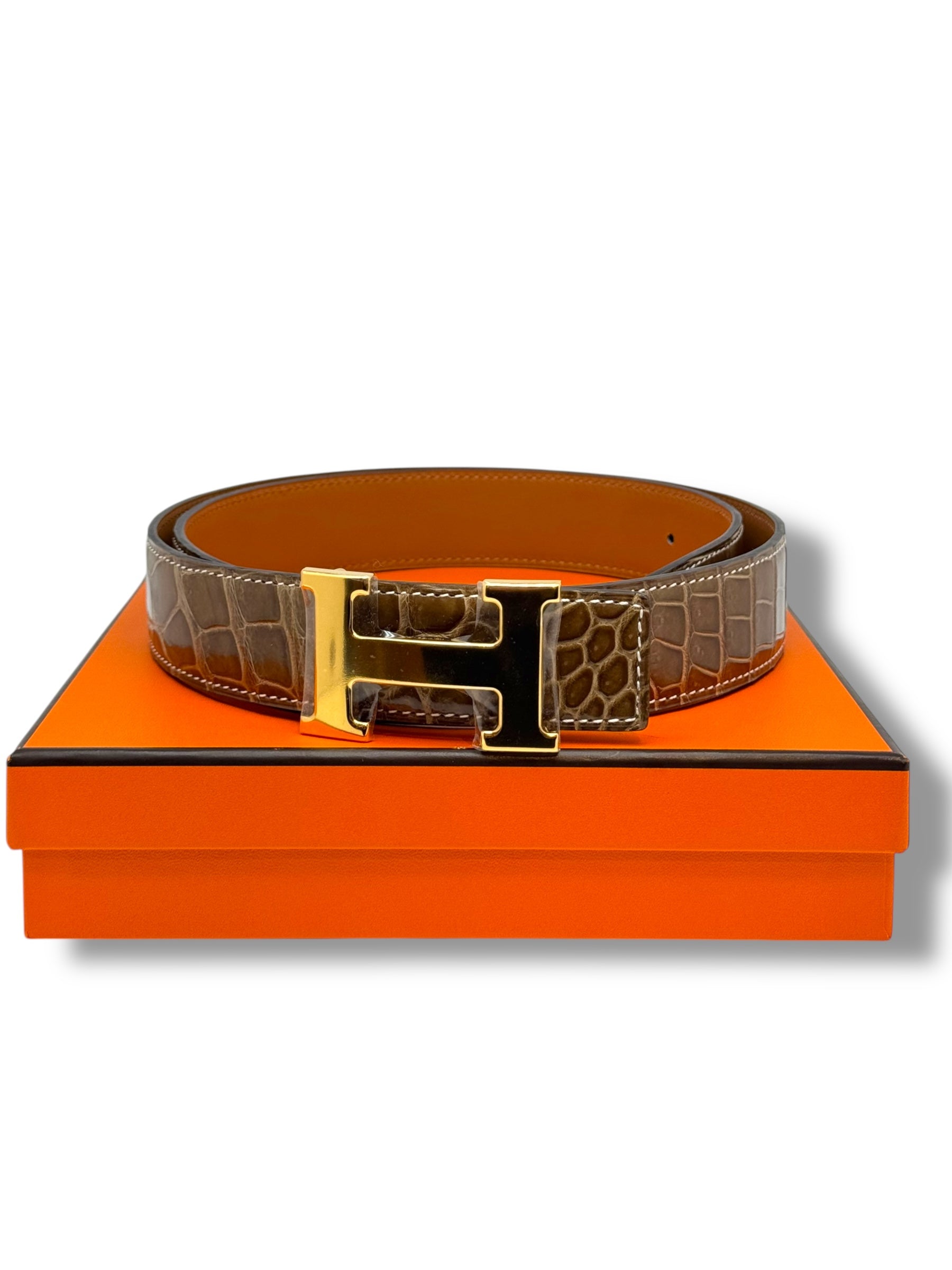 Hermès - Ceinture H cuir exotique beige T90