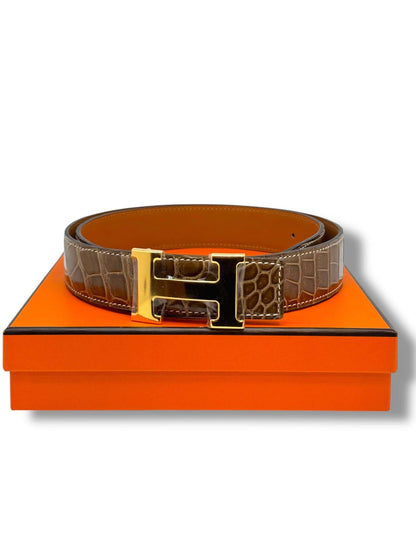 Hermès - Ceinture H cuir exotique beige T90