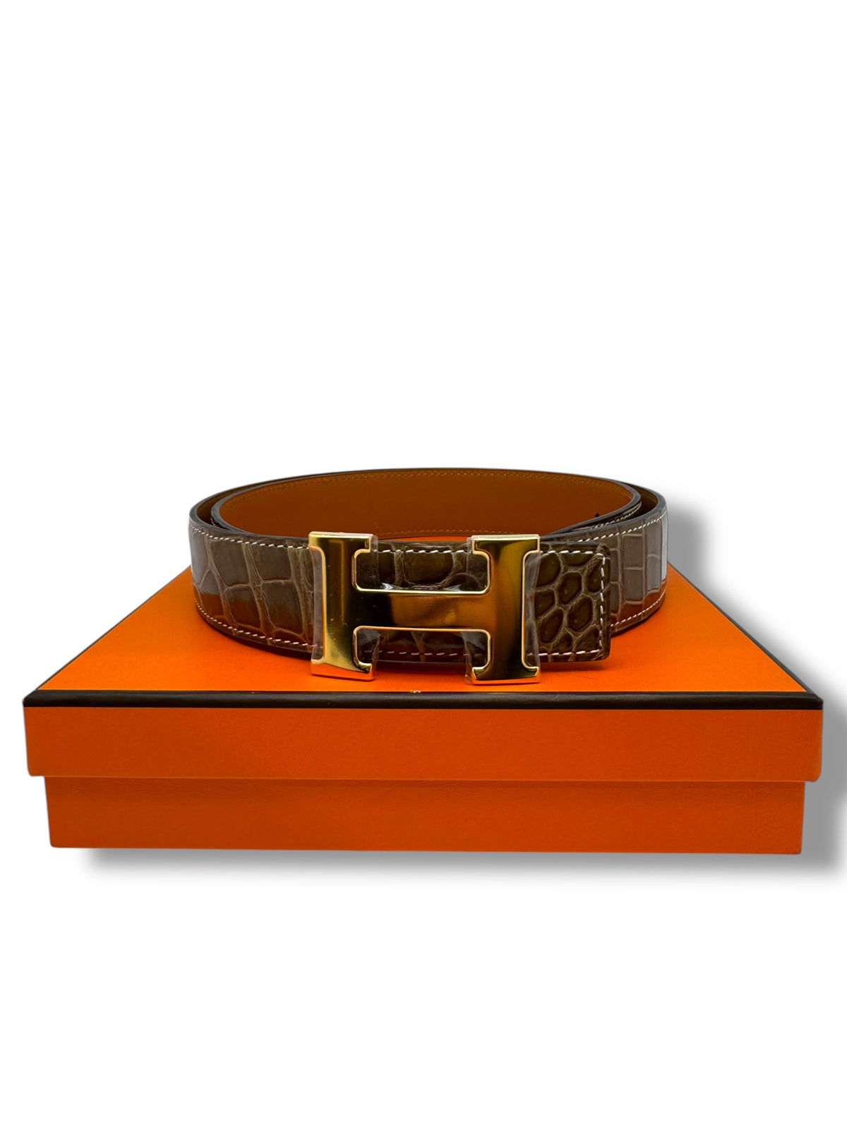 Hermès - H Belt in Beige Exotic Leather Size 90