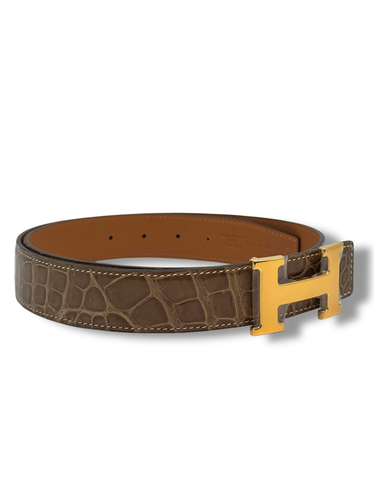 Hermès - H Belt in Beige Exotic Leather Size 90
