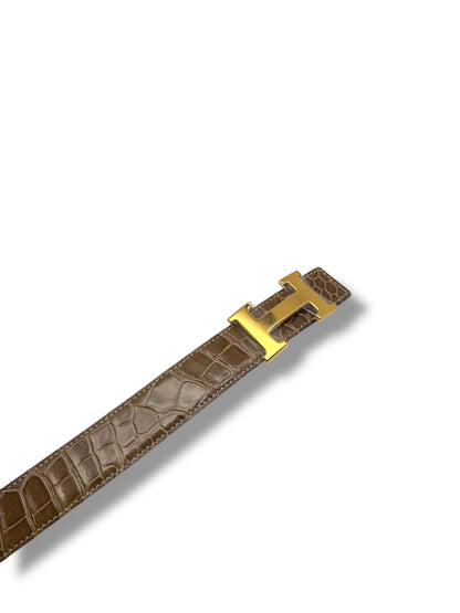 Hermès - Ceinture H cuir exotique beige T90