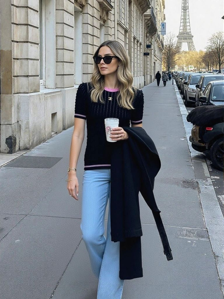 Chanel - Tee-shirt maille manches courtes t.36