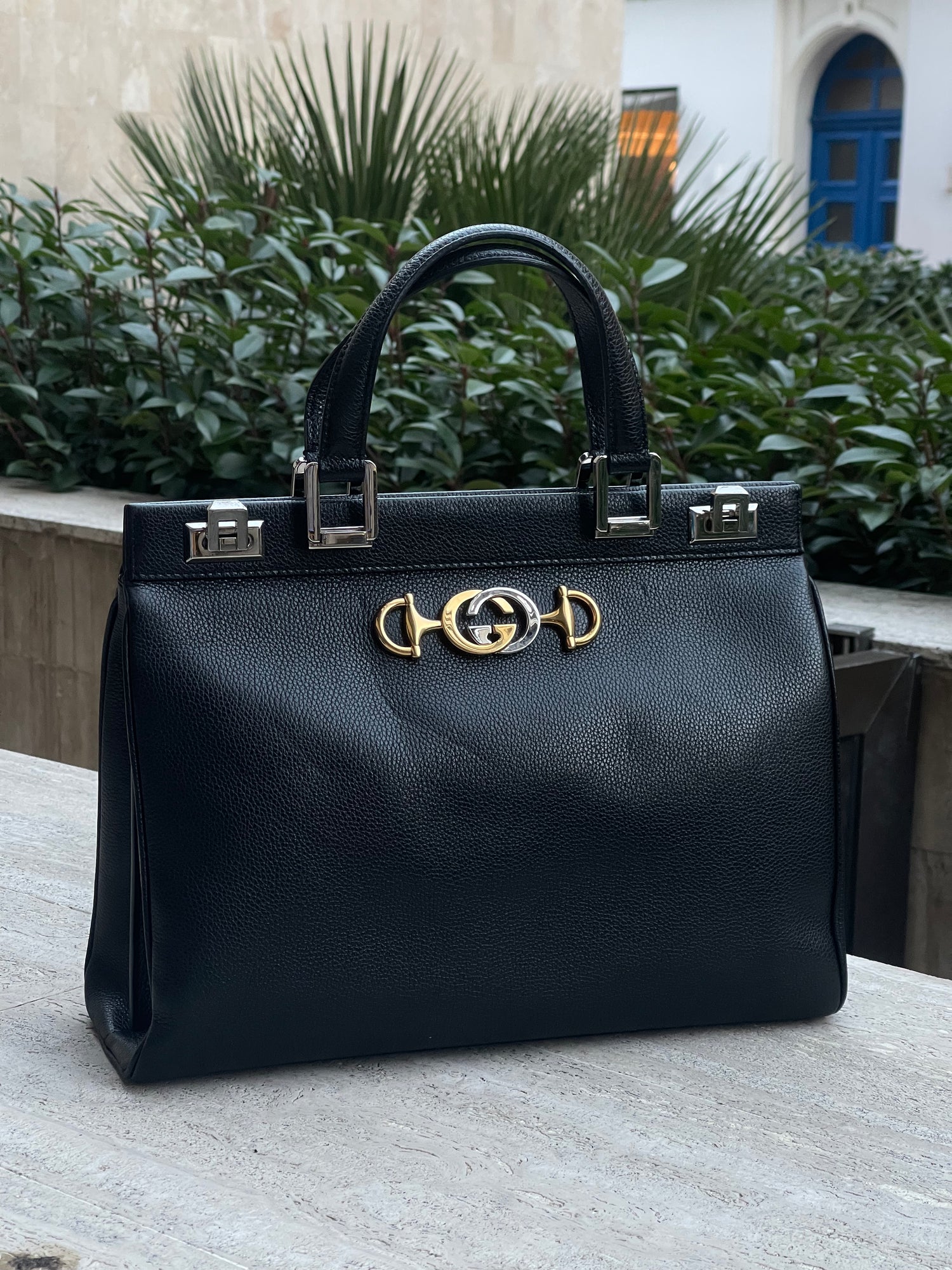 Gucci Zumi bag in black leather MM Les Folies d Eugenie