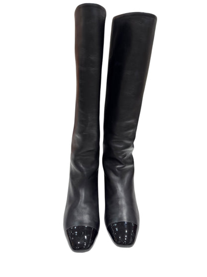 Chanel - Bottes en cuir noir et logo champagne T37