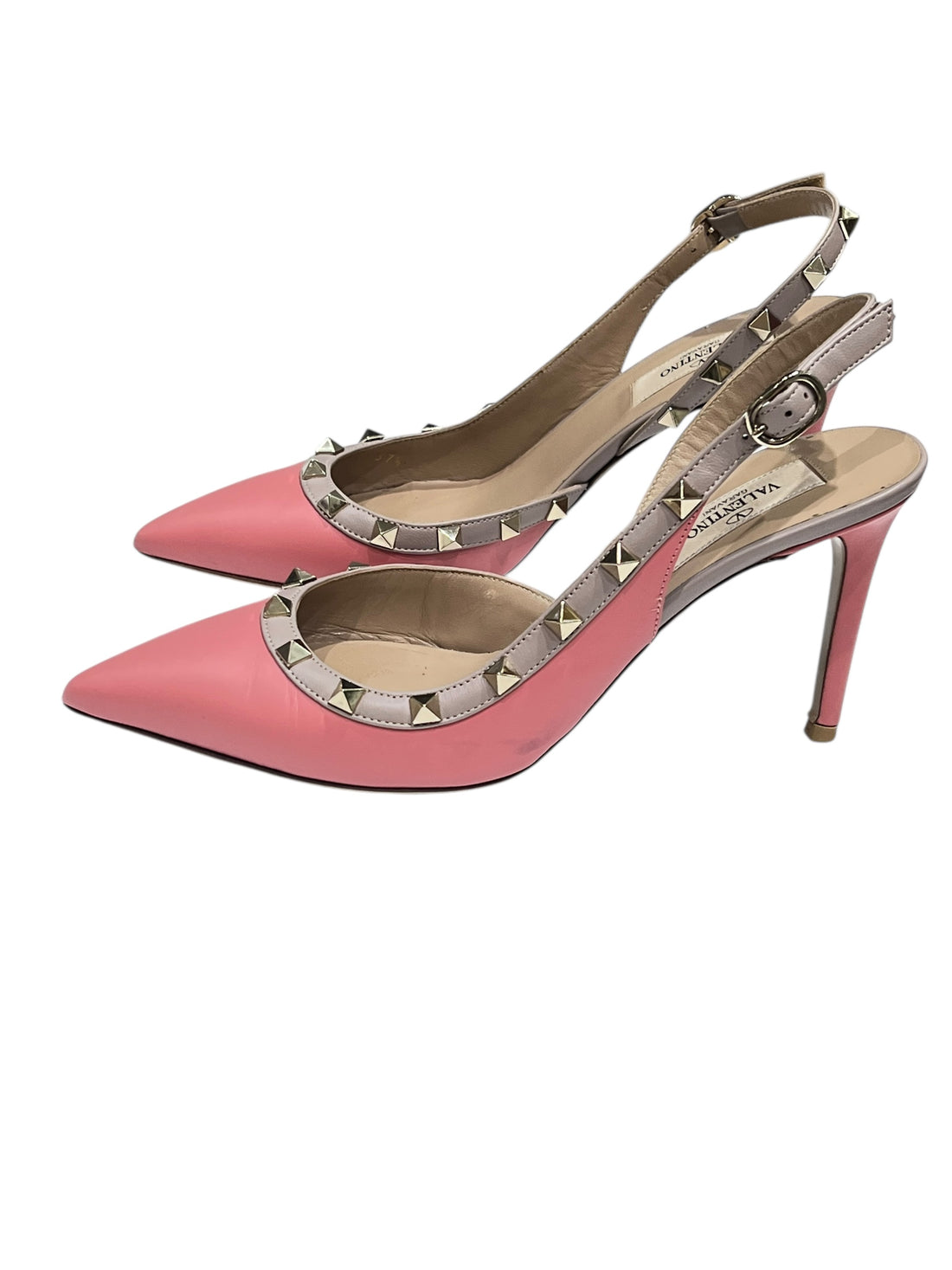 Valentino - Slingback cuir rose studs champagne t 37,5