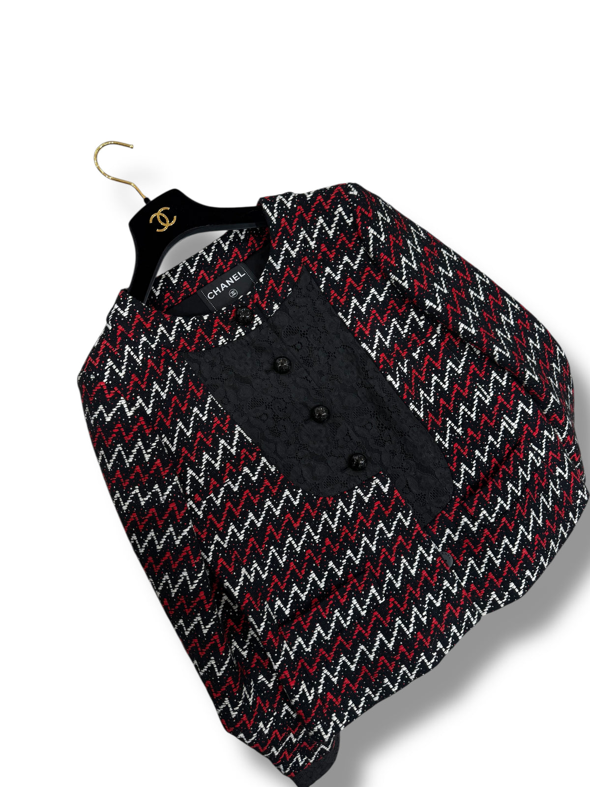 Chanel - Veste Tweed rouge et noir  T40