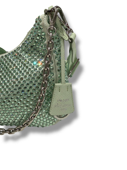 Prada - Sac Ré-edition 2005 a satin a Cristaux Vert d’eau