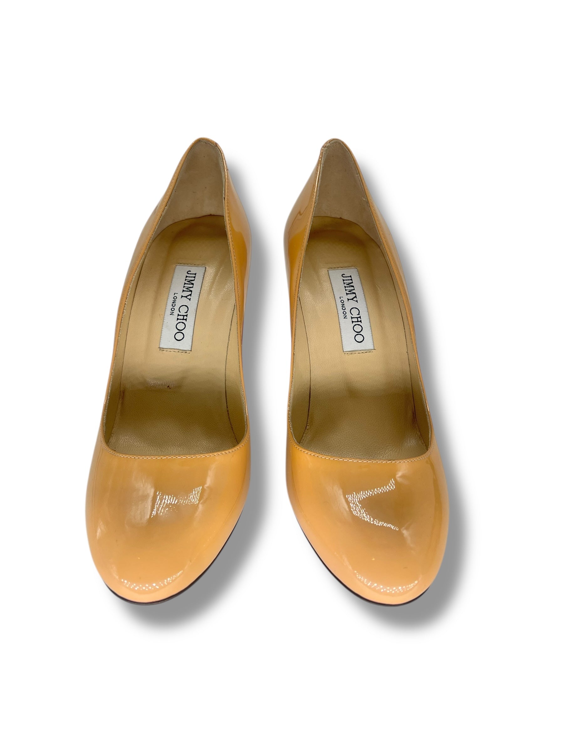 Jimmy Choo - Zweifarbiger Pumps in Beige mit rosa Lackabsatz Gr. 39,5