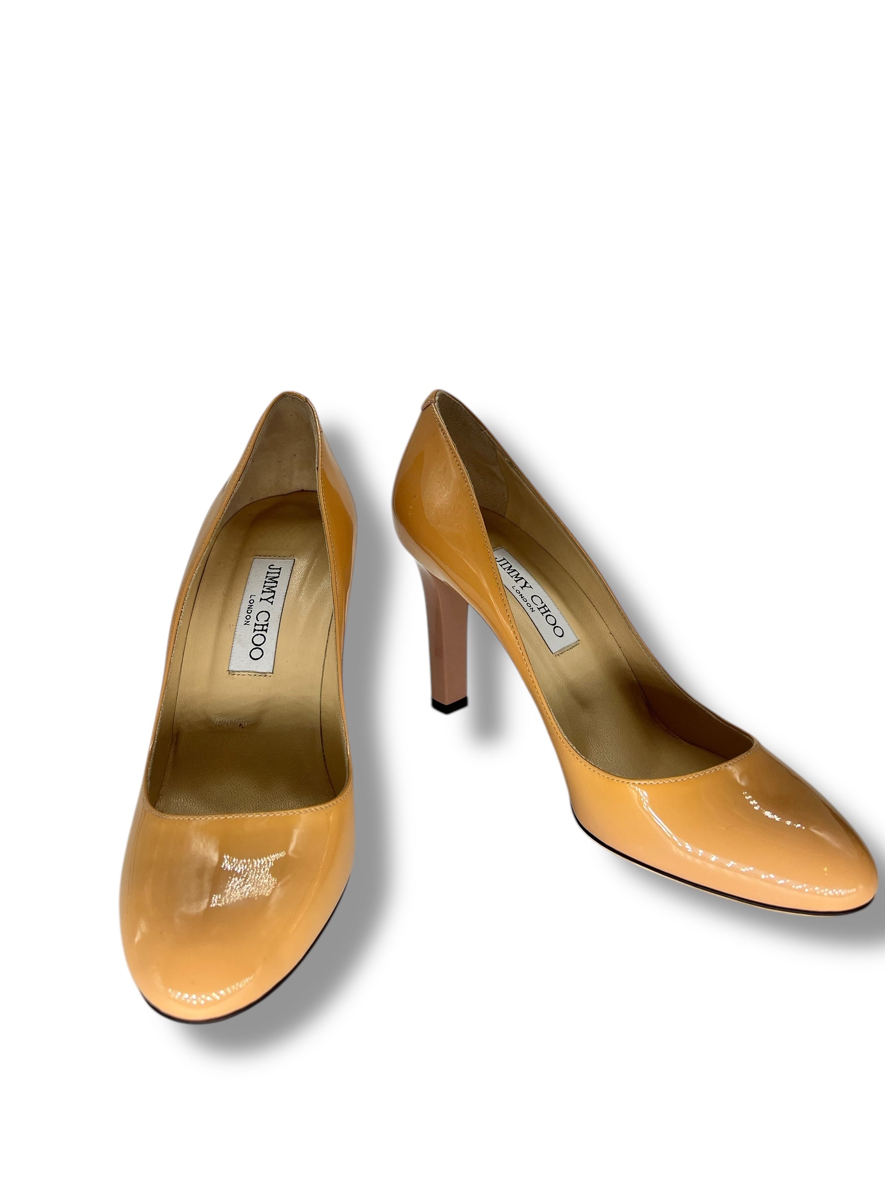 Jimmy Choo - Zweifarbiger Pumps in Beige mit rosa Lackabsatz Gr. 39,5