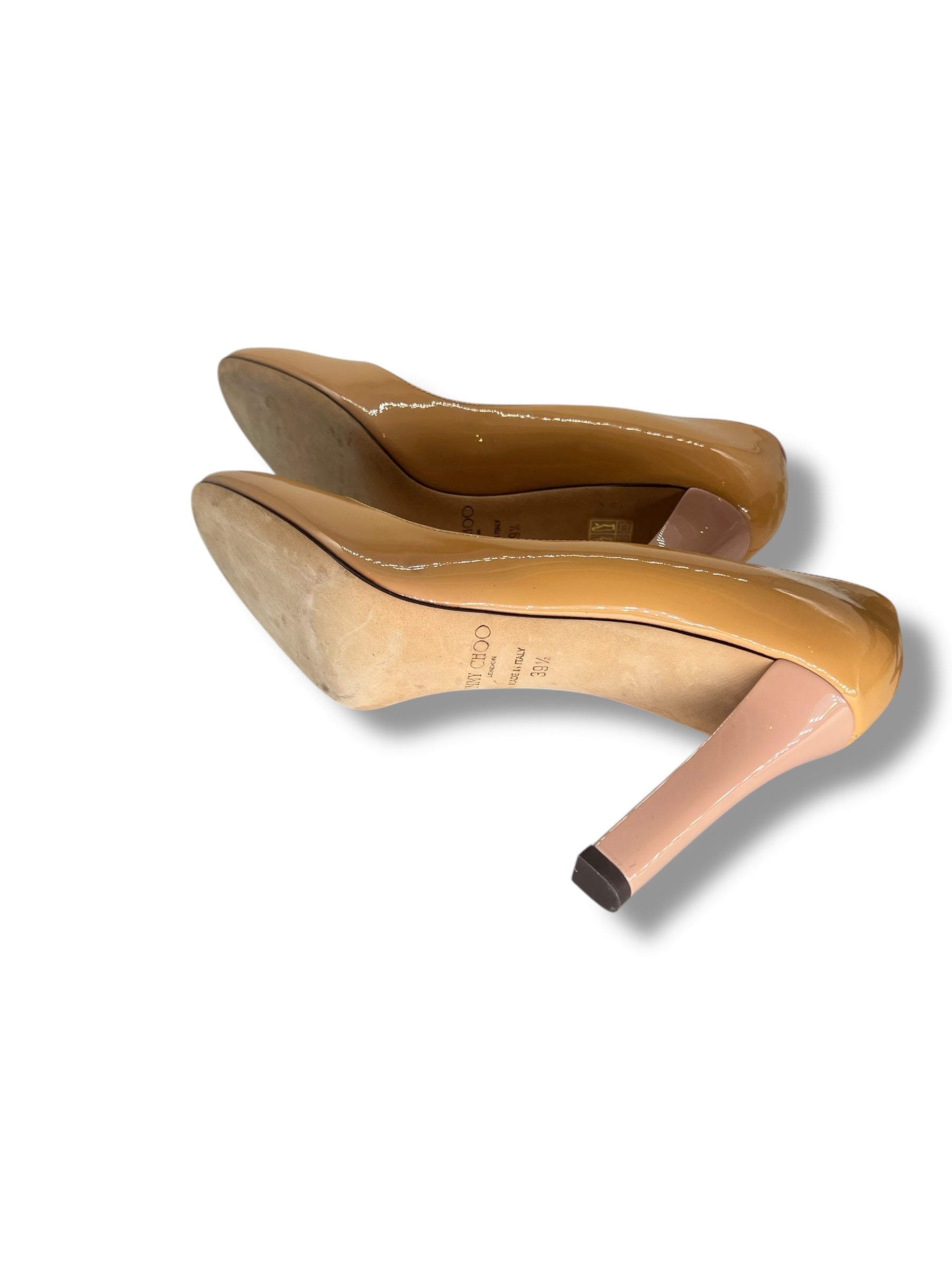 Jimmy Choo - Zweifarbiger Pumps in Beige mit rosa Lackabsatz Gr. 39,5