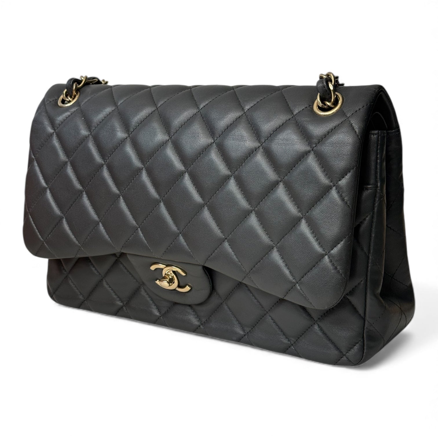 Chanel - Borsa Jumbo in pelle grigio scuro