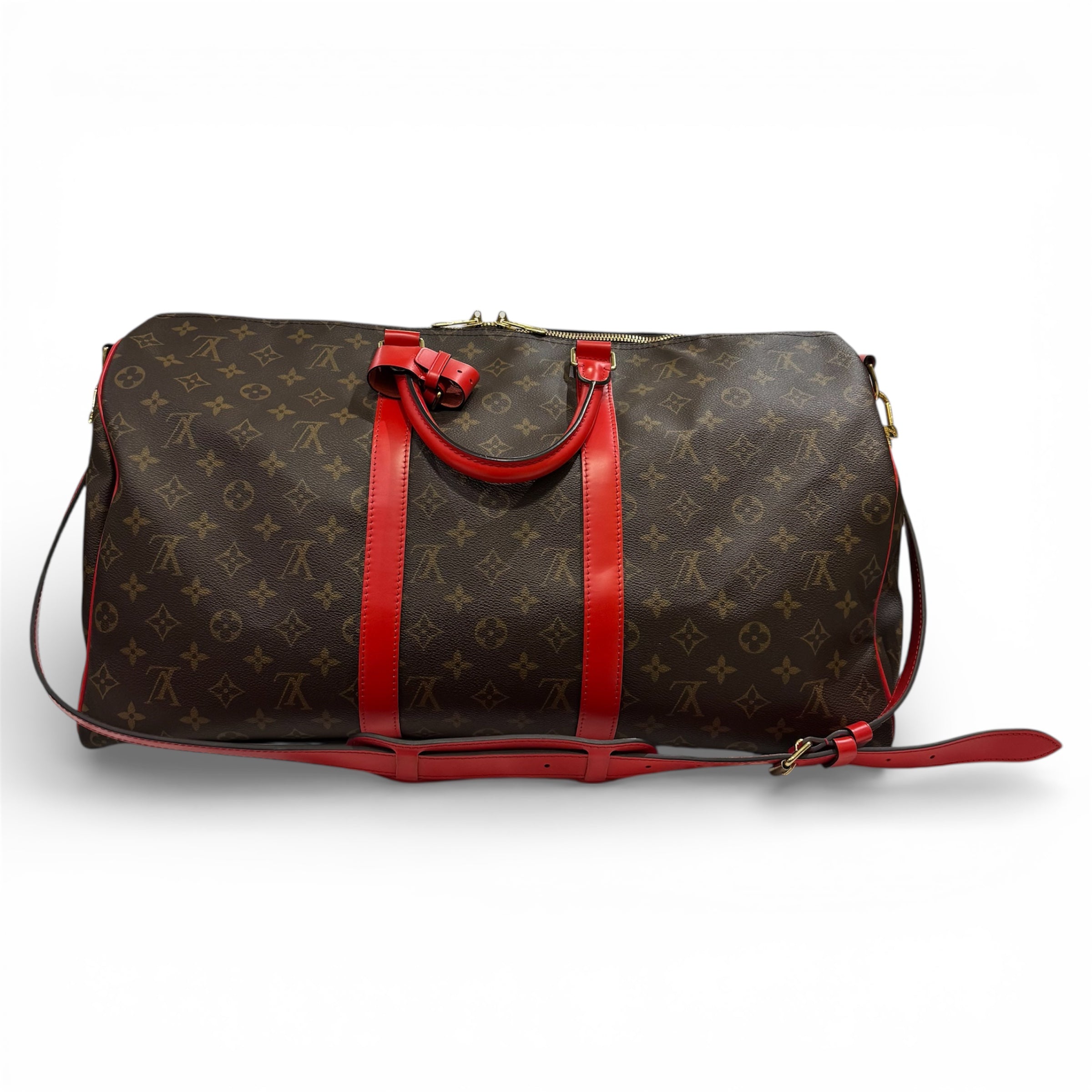 Louis Vuitton - Sac Keepall 50 Monogram et cuir rouge
