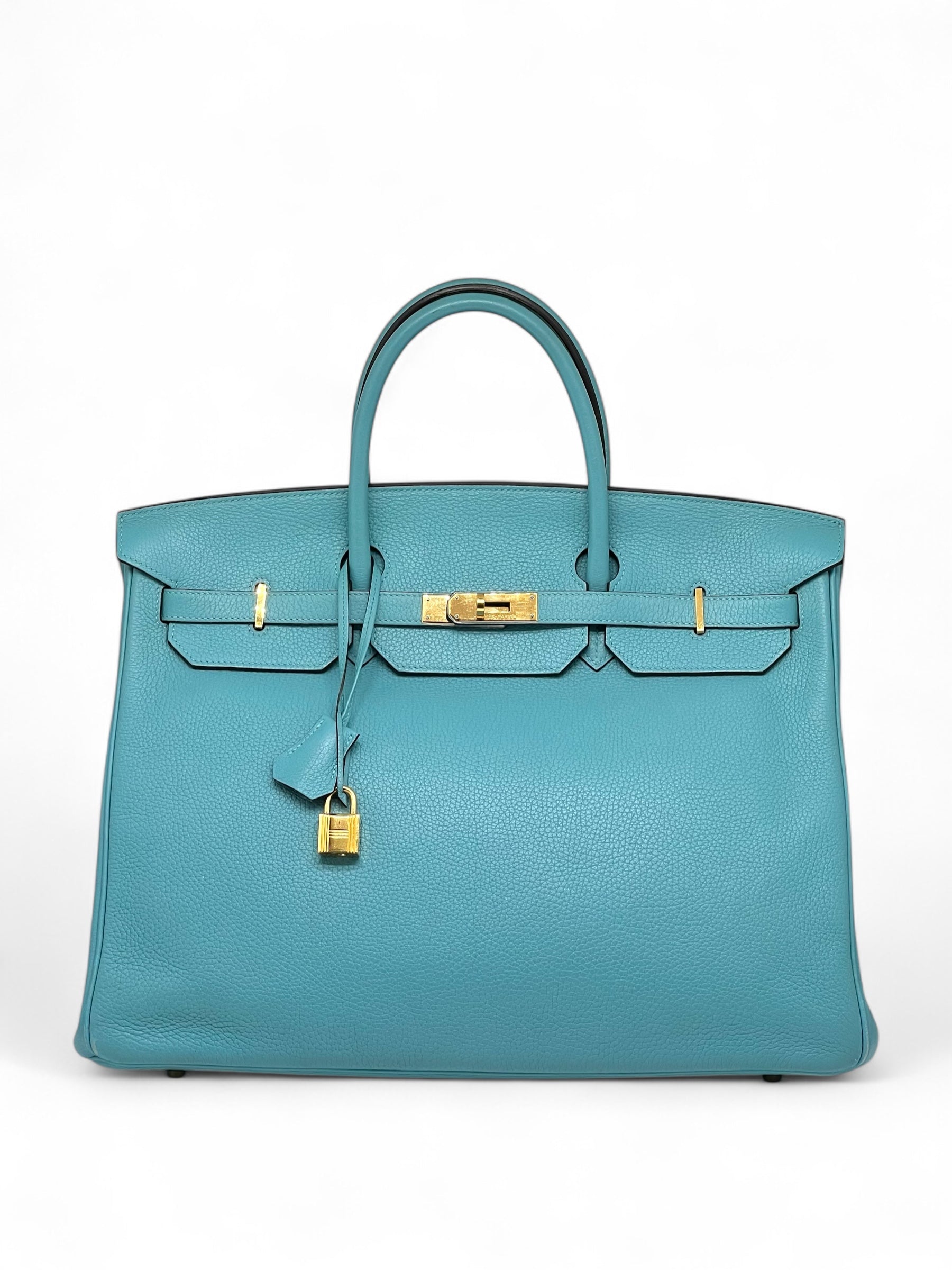 Hermès - Sac Birkin 40 Bleu Atoll cuir Taurillon Clémence