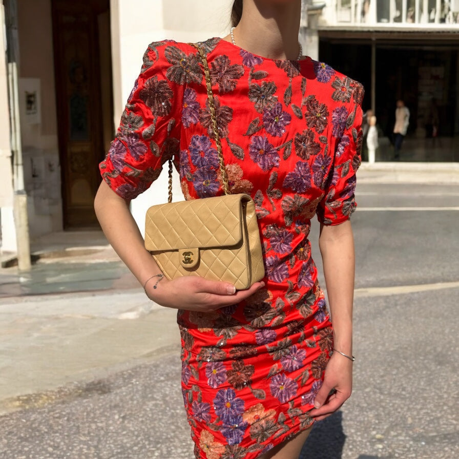 Maje - Vestito Maje rosso con fiori e paillettes