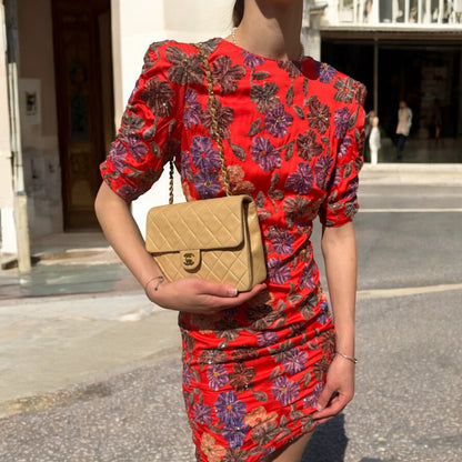 Maje - Robe Maje rouge avec fleurs sequins