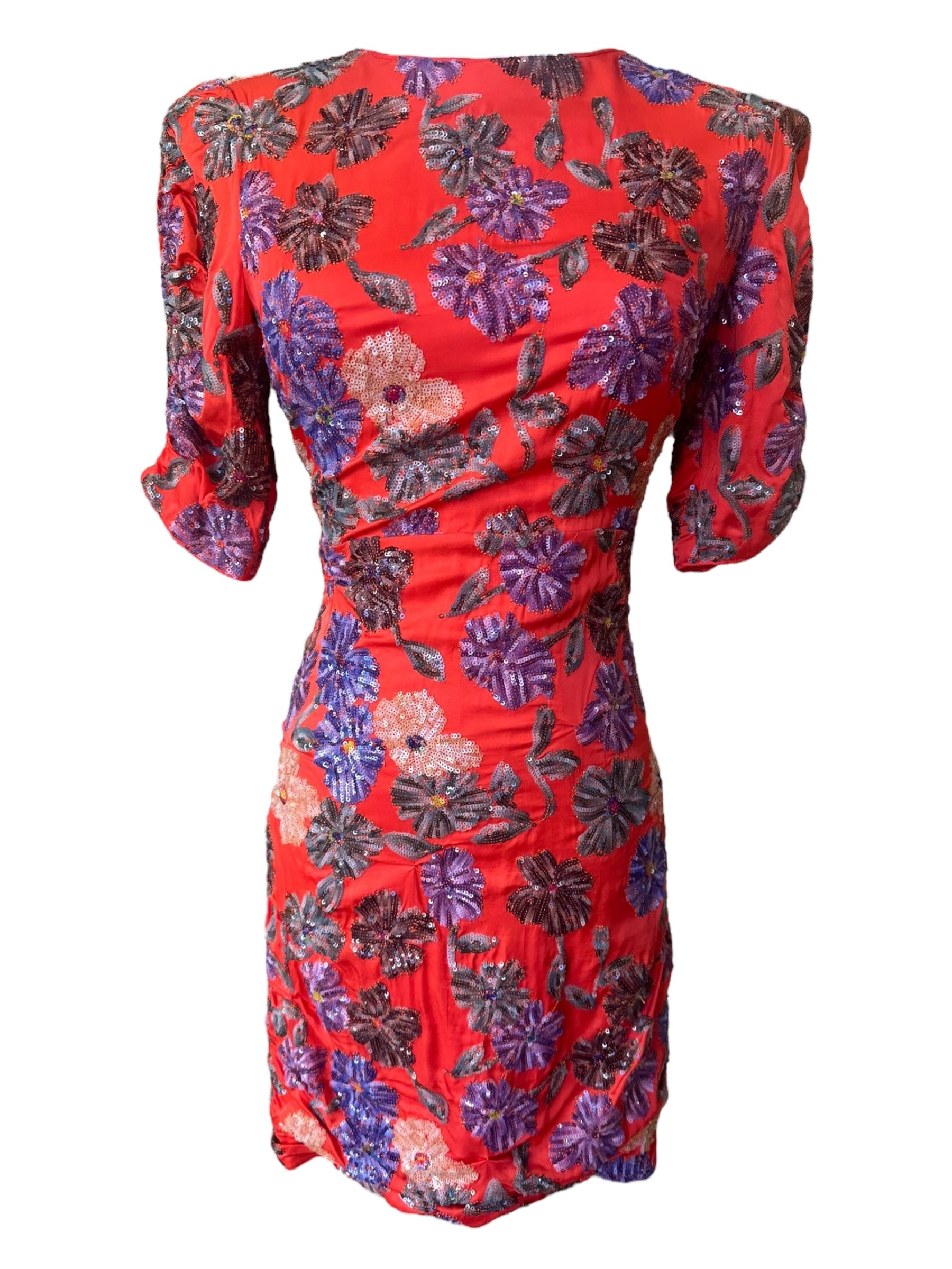 Maje - Vestito Maje rosso con fiori e paillettes