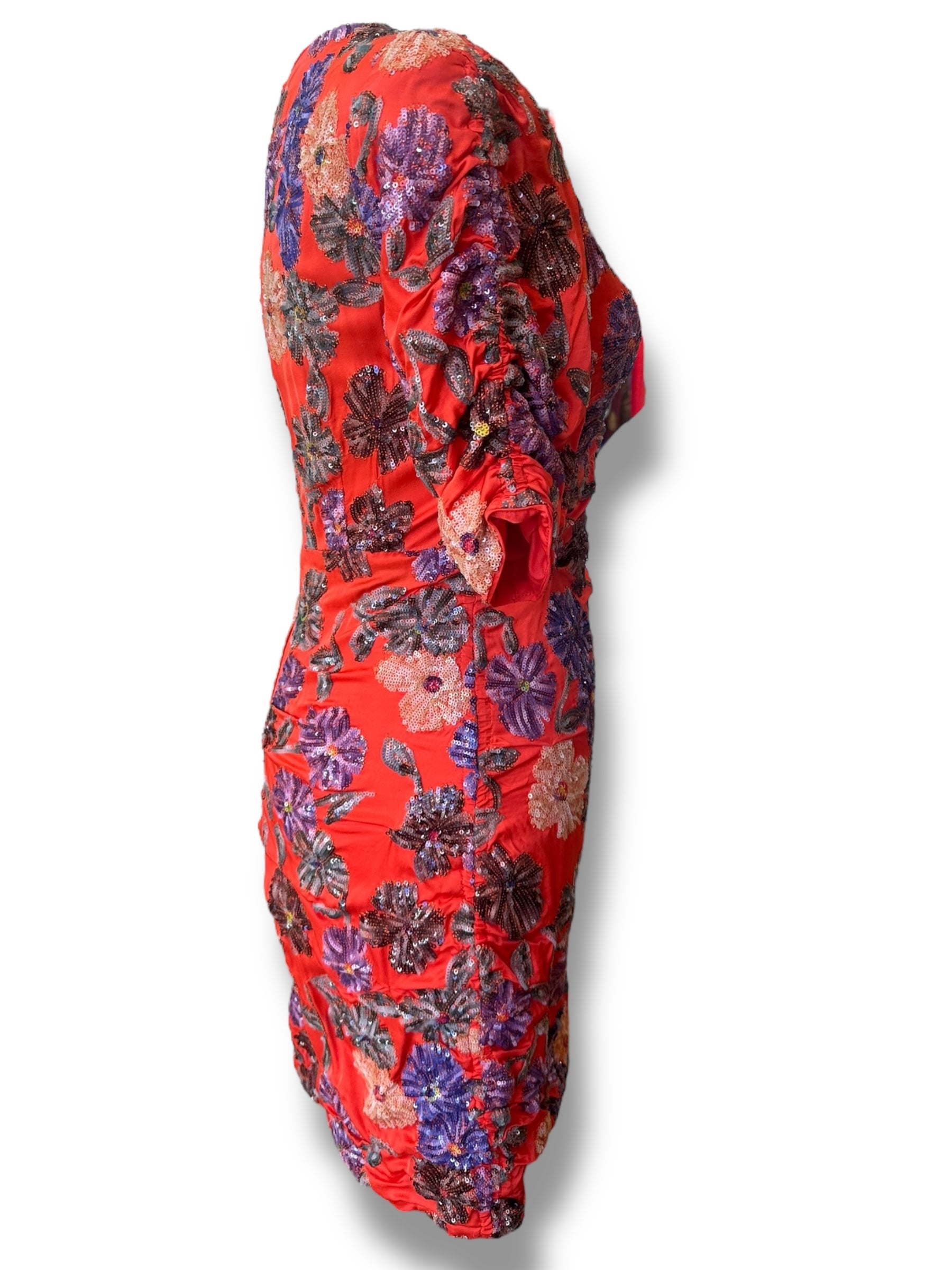 Maje - Vestito Maje rosso con fiori e paillettes