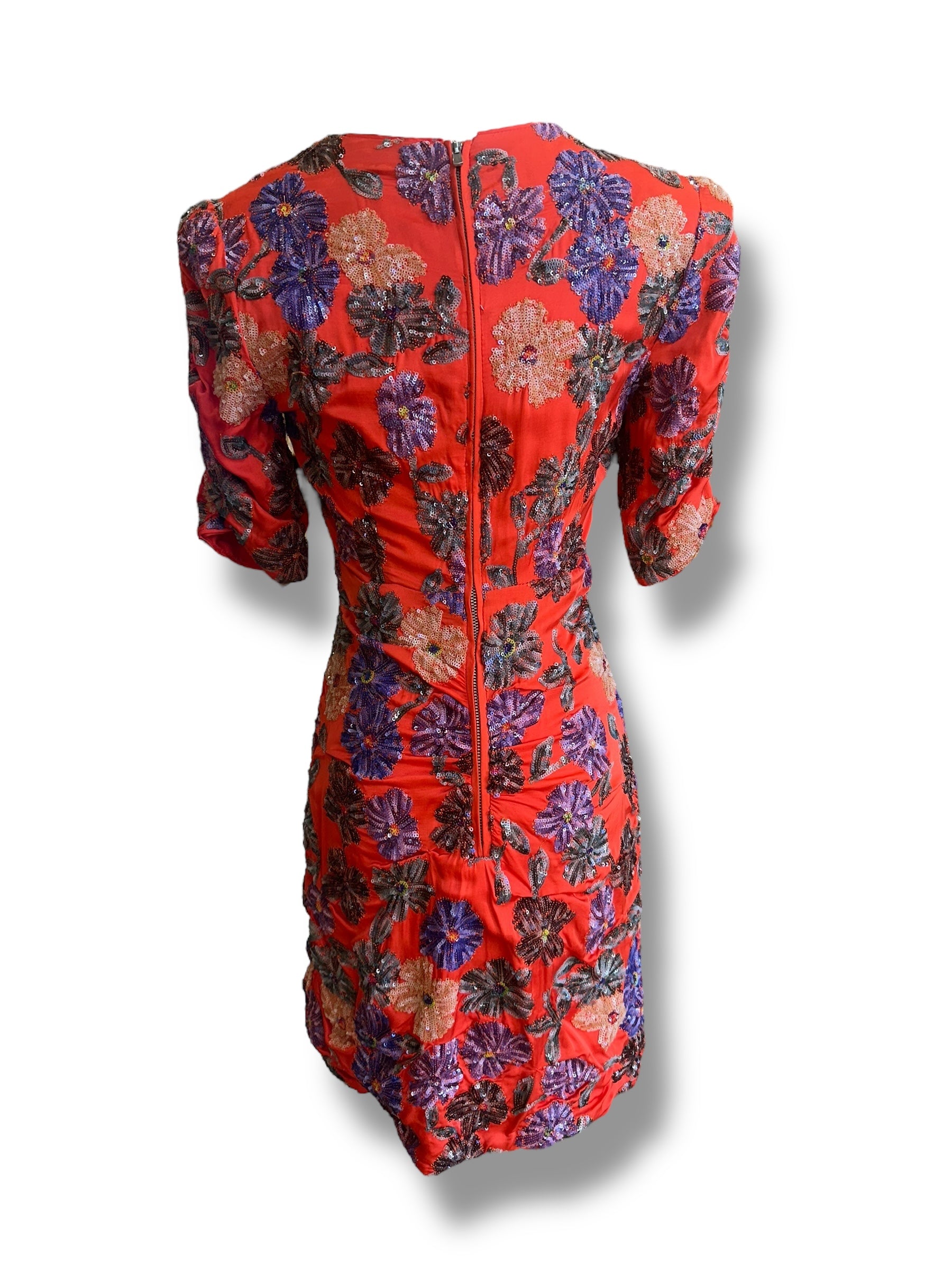 Maje - Vestito Maje rosso con fiori e paillettes