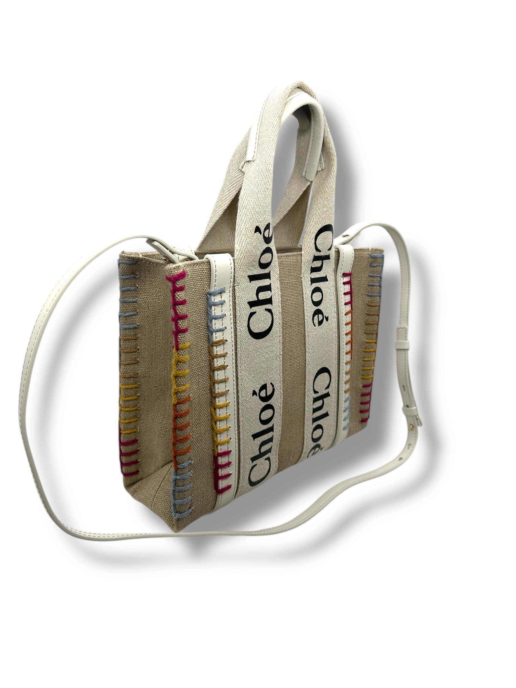Chloé - Sac Woody en toile beige