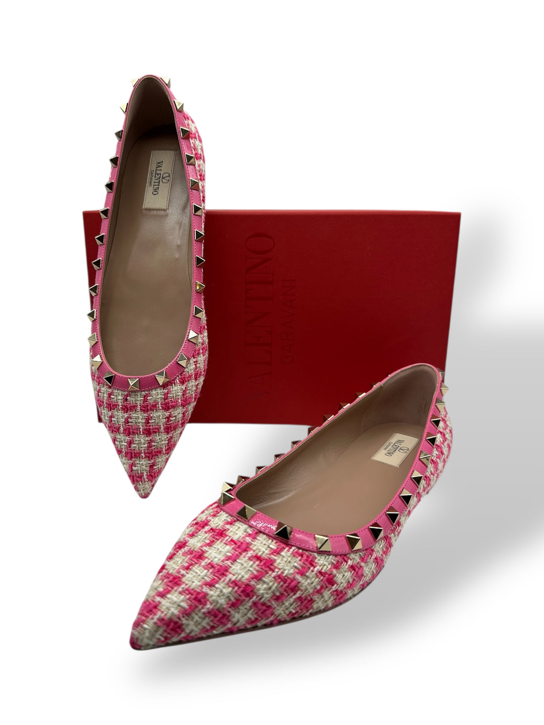 Valentino - Ballerinas Rockstud aus rosa Tweed Gr. 41