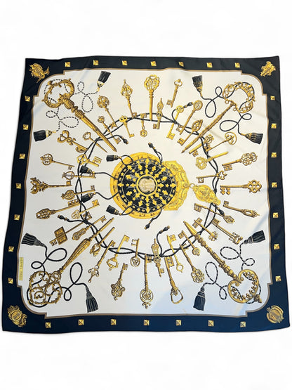 Hermès - Carré 90 « Les Clés » bleu et doré