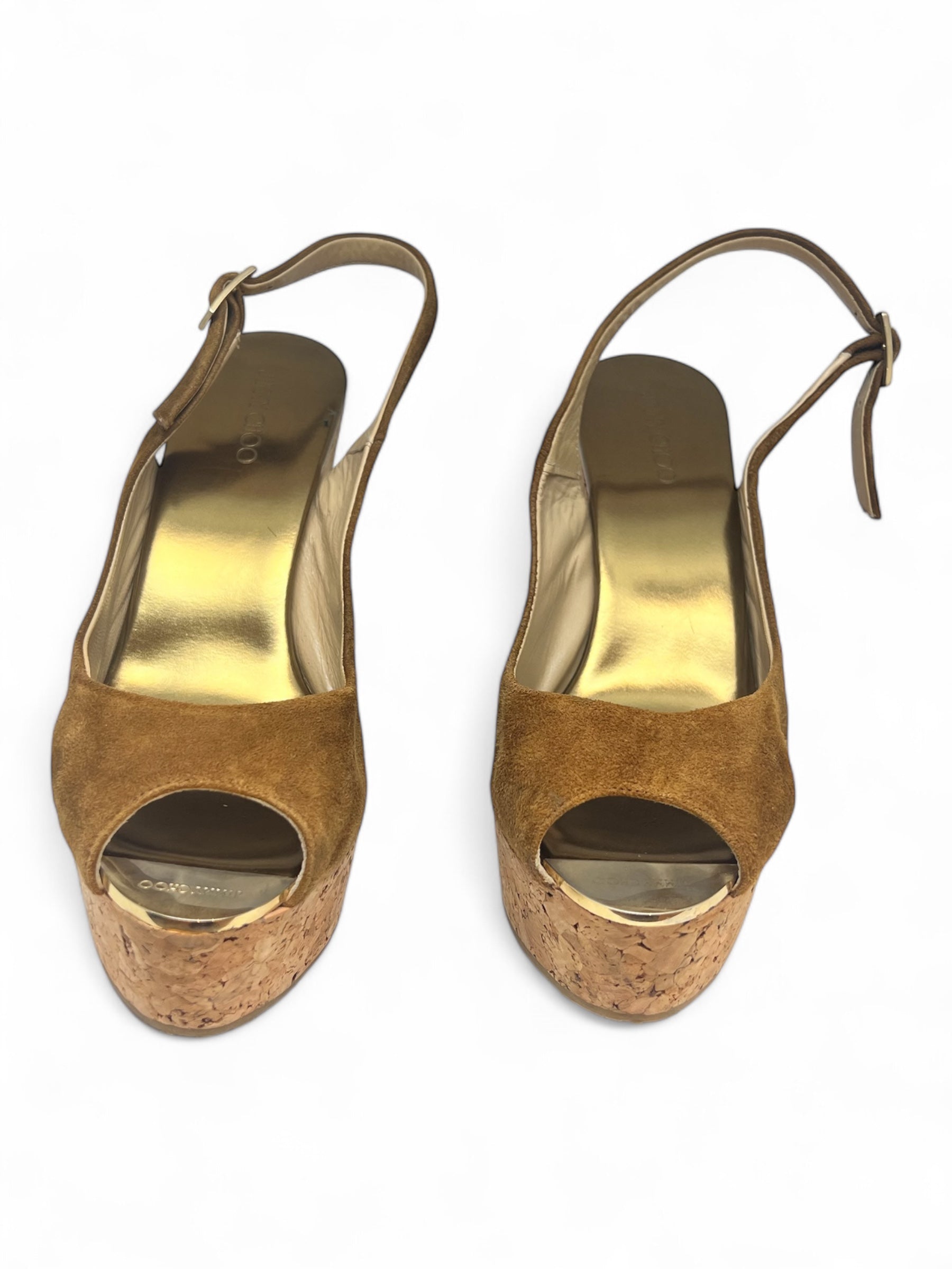 Jimmy Choo - Keilabsätze aus Wildleder in Kamelbraun, Größe 39,5