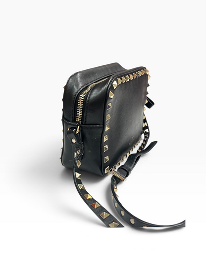 Valentino - sac caméra cuir noir et studs