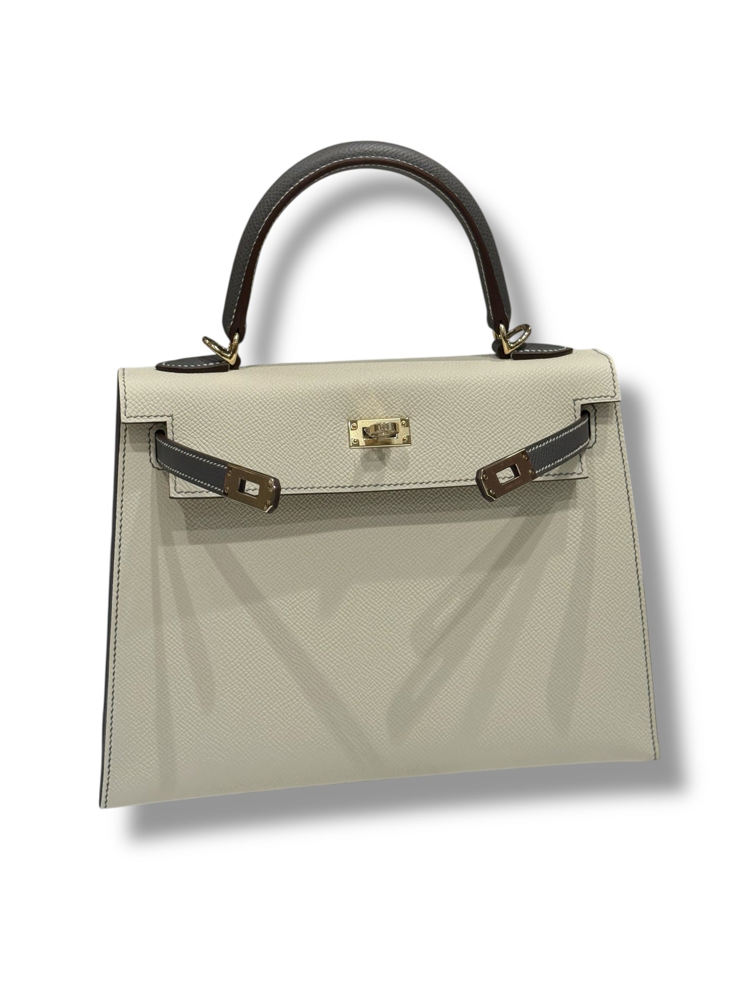 Hermès - Sac Kelly 25 Craie / Gris Meyer commande spécial