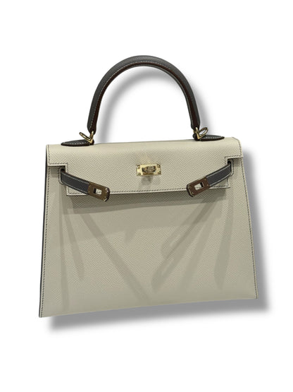 Hermès - Sac Kelly 25 Craie / Gris Meyer commande spécial