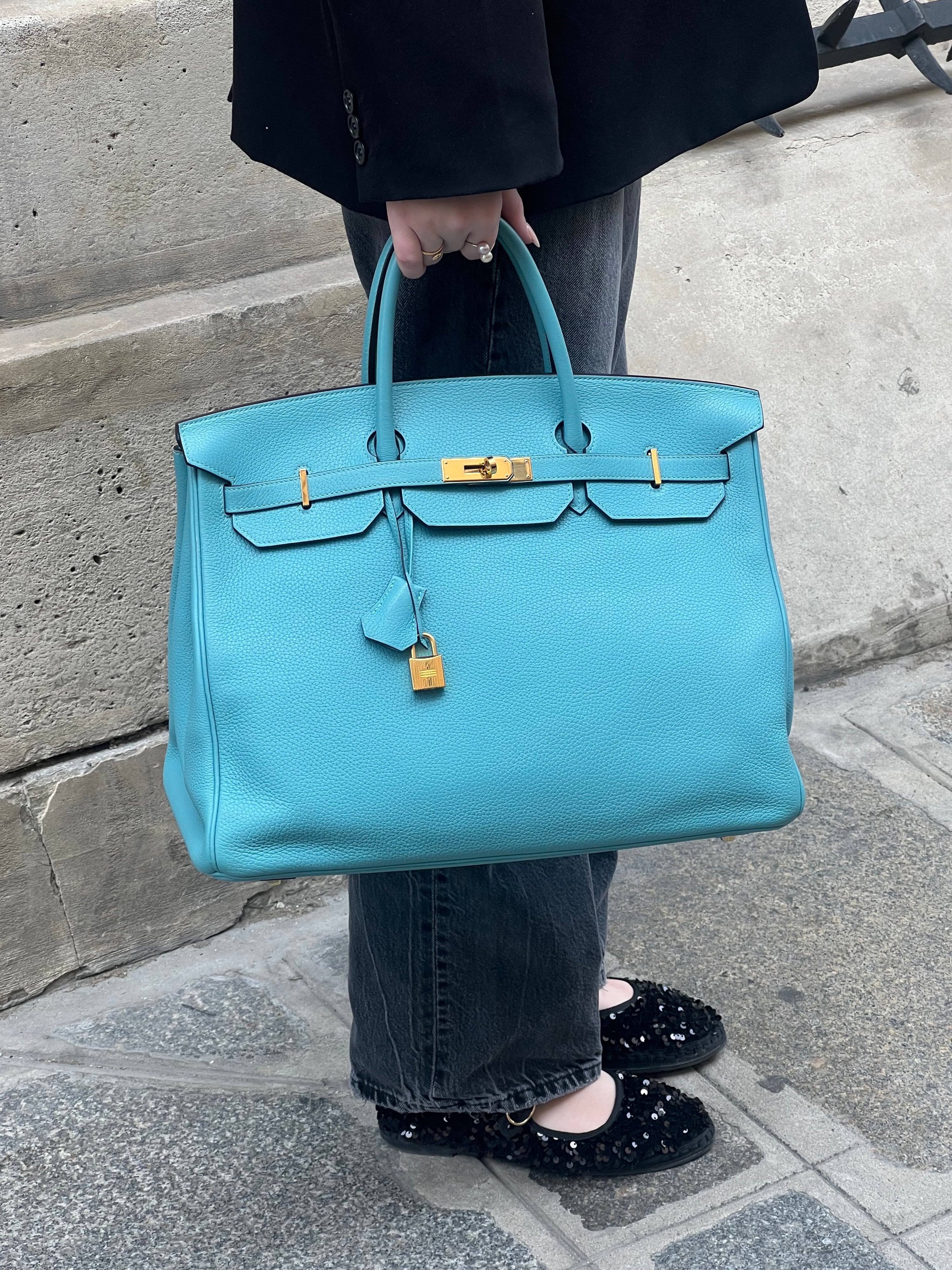 Hermès - Birkin Tasche 40 Bleu Atoll Taurillon Clémence Leder
