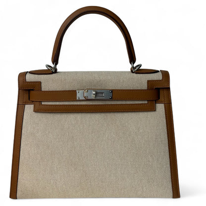 Hermès - Sac Kelly 28 cuir et toile