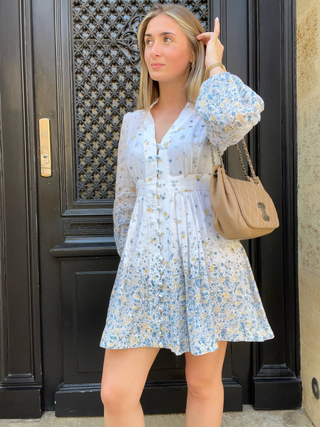 Zimmermann - Robe coton blanche avec motifs bleu et jaune T38