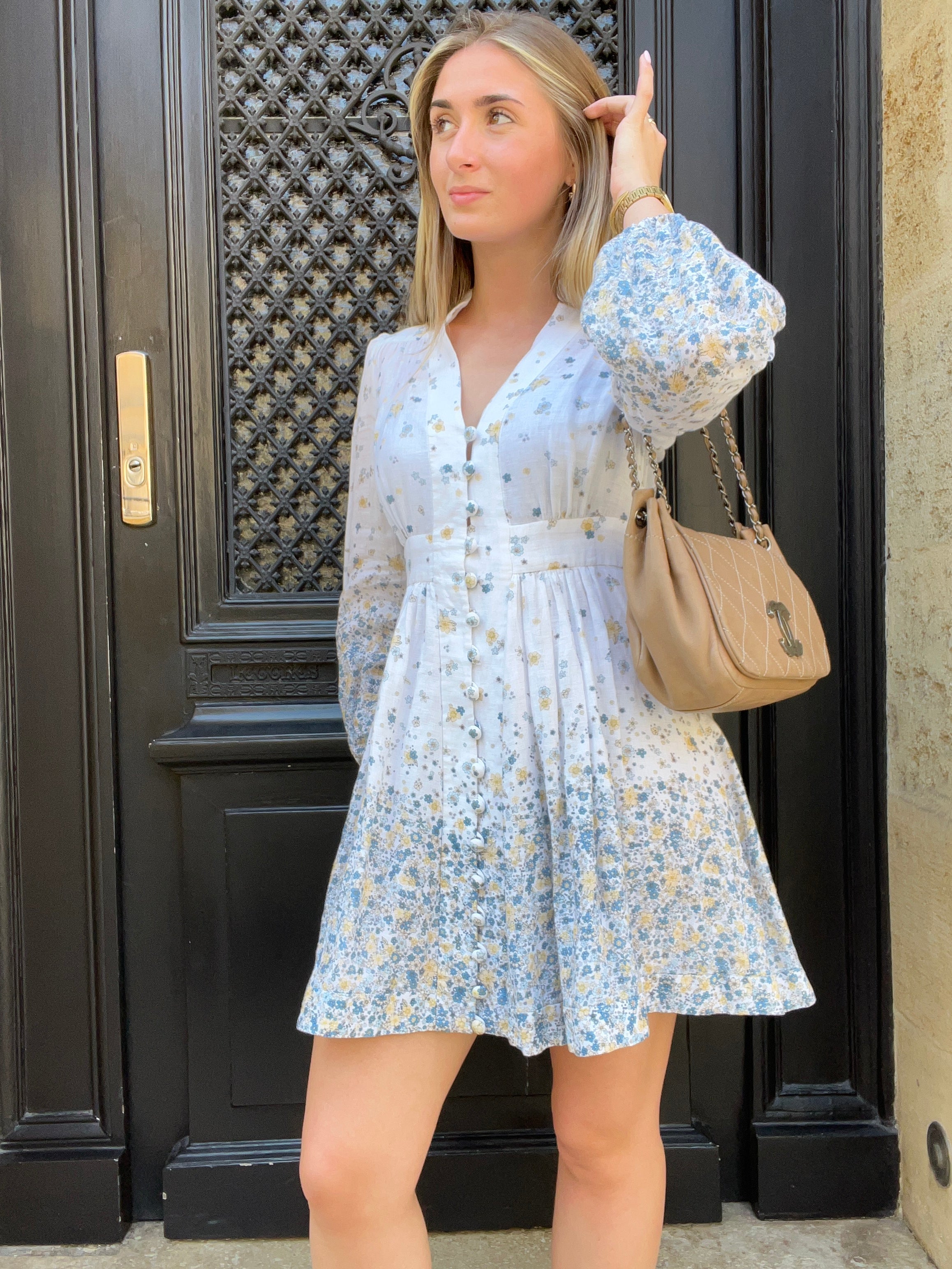 Zimmermann - Robe coton blanche avec motifs bleu et jaune T38