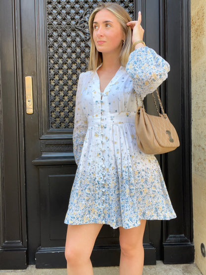 Zimmermann - Vestito in cotone bianco con motivi blu e giallo T38