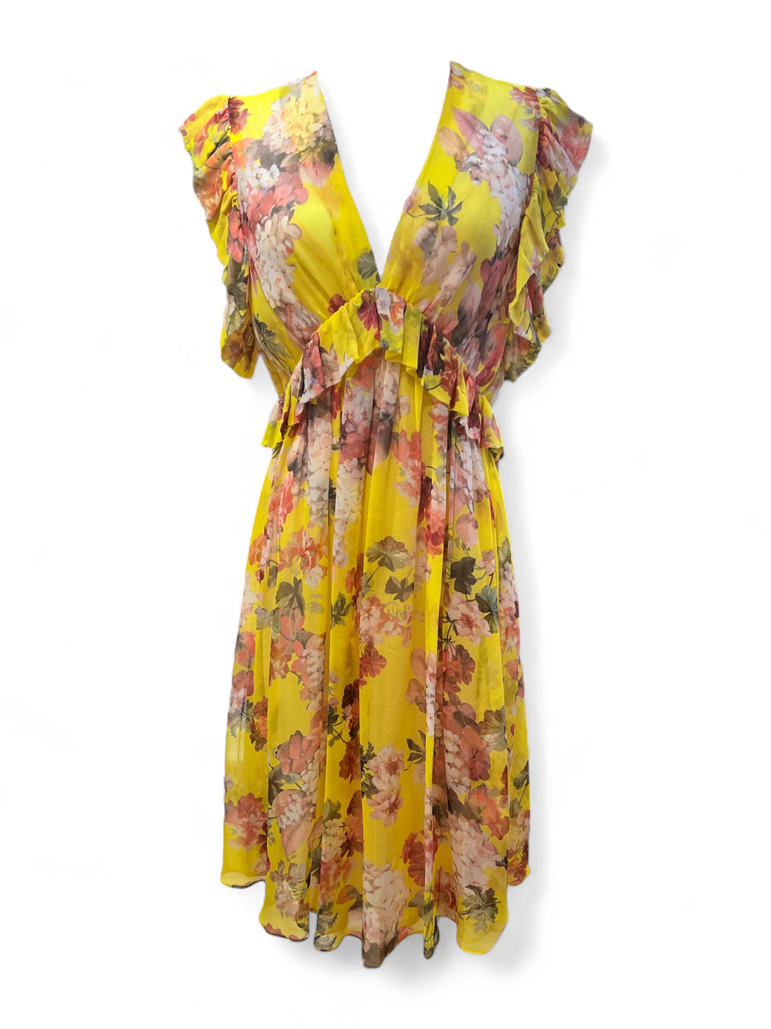 Tara Jarmon -Robe à fleurs rose et jaune T36