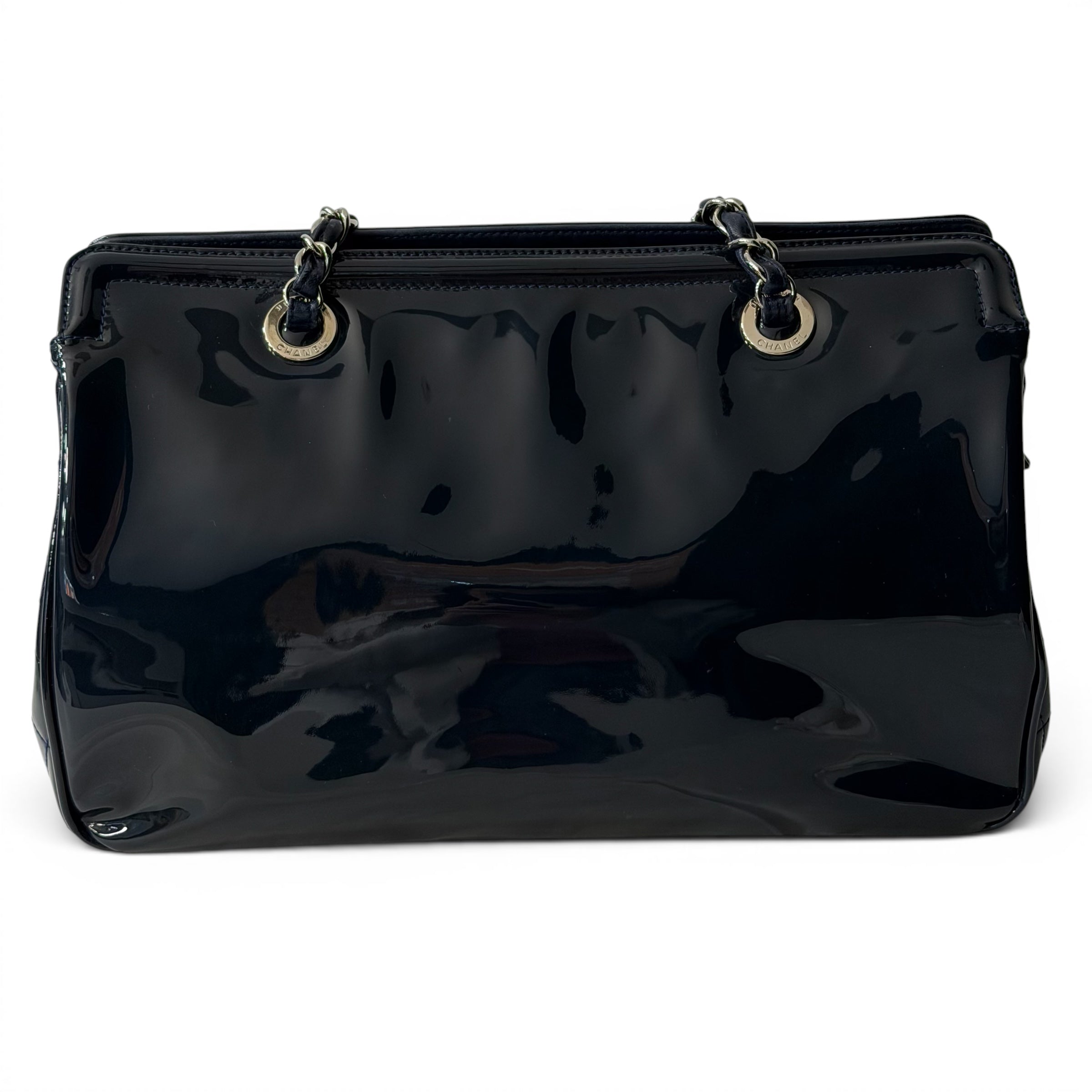 Chanel - Sac en cuir vernis bleu marine vintage