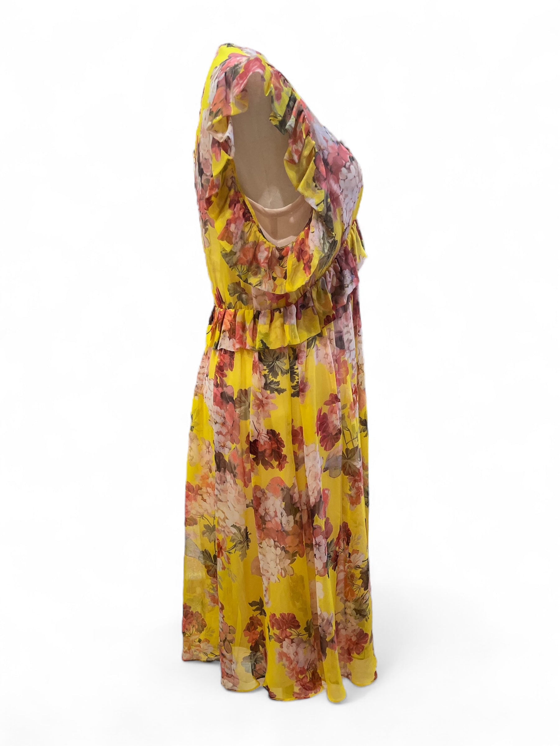 Tara Jarmon - Robe à fleurs rose et jaune T36