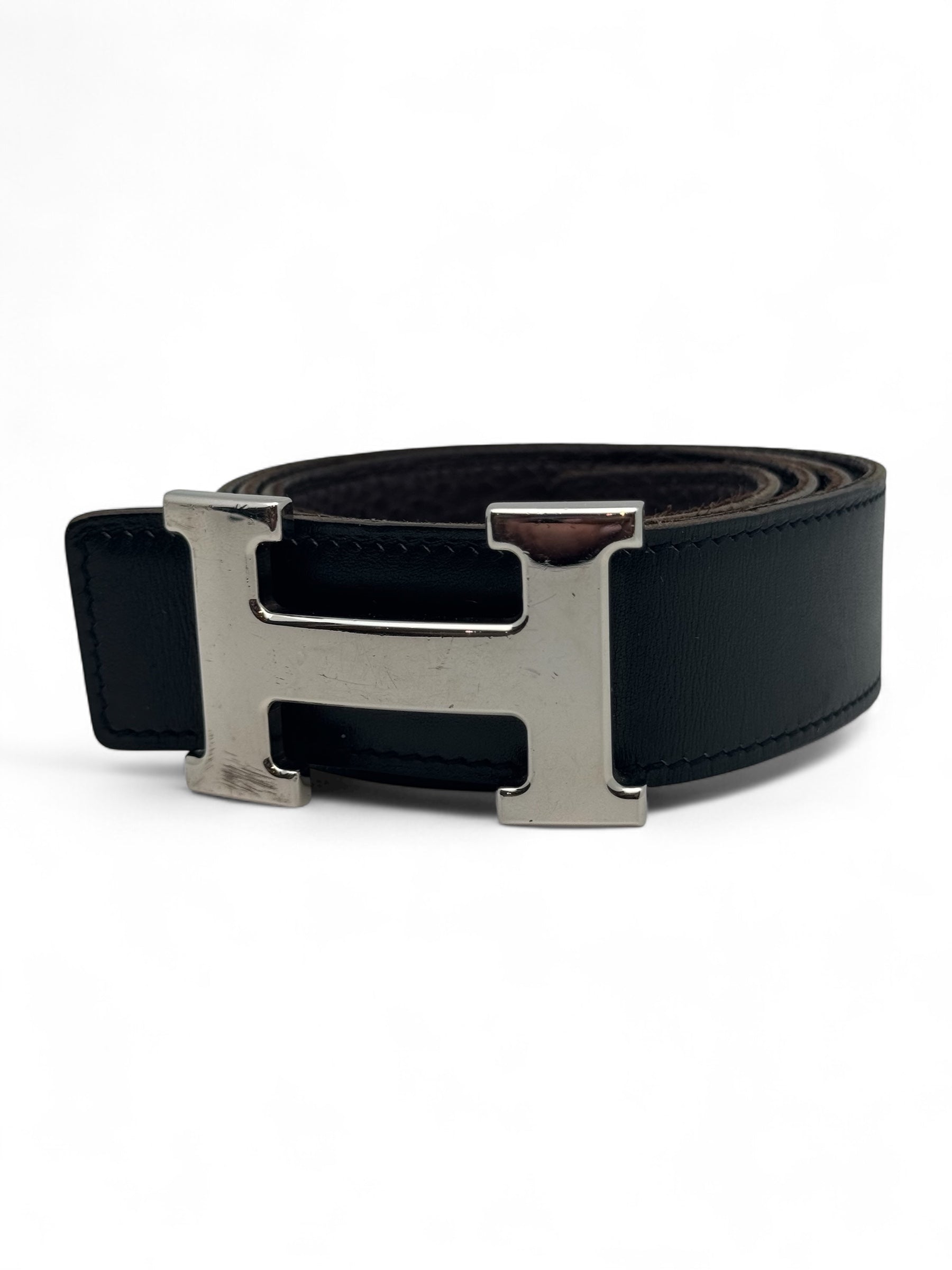 Hermès - Ceinture réversible noir / ébène T85