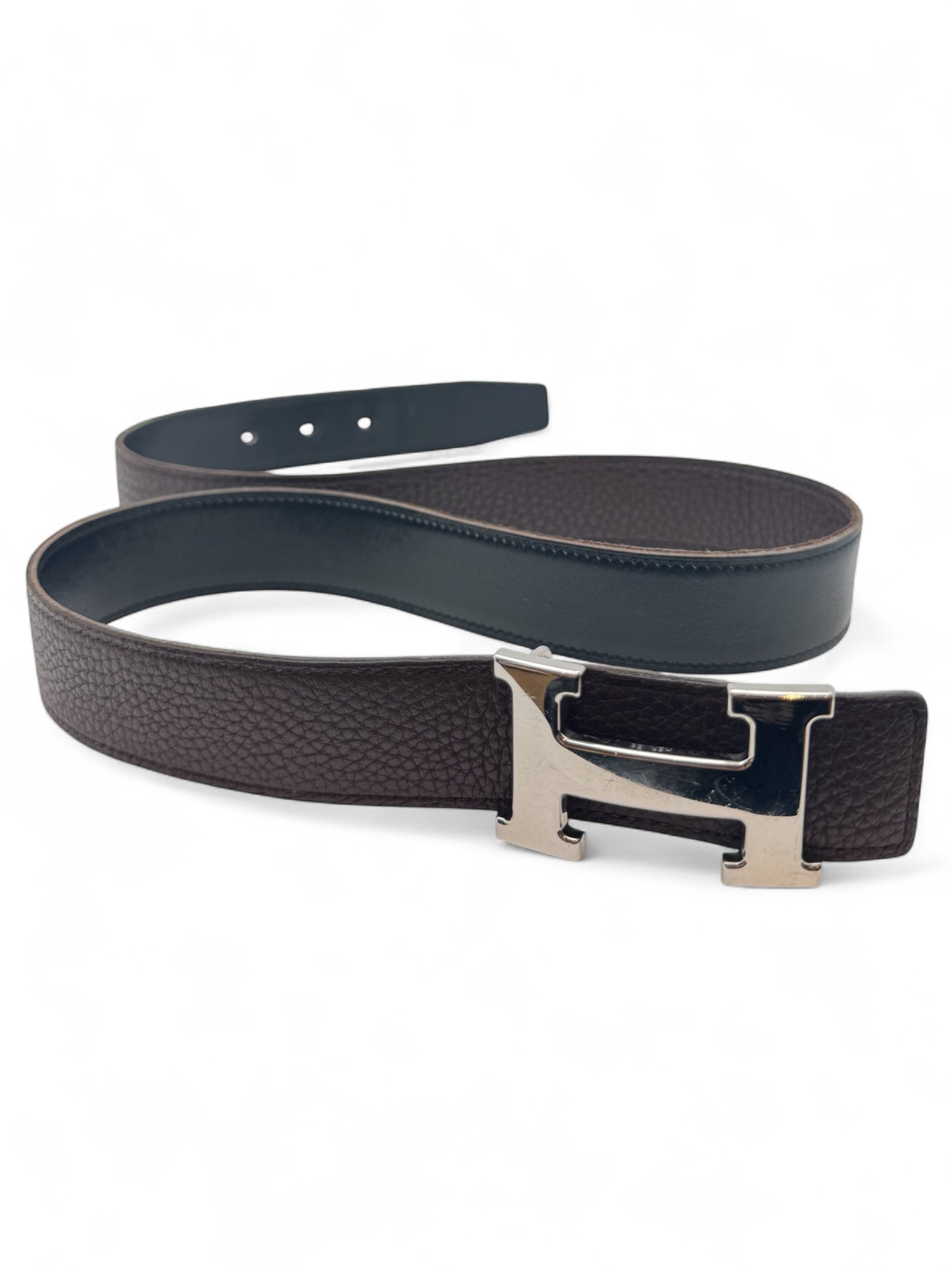 Hermès - Ceinture réversible noir / ébène T85