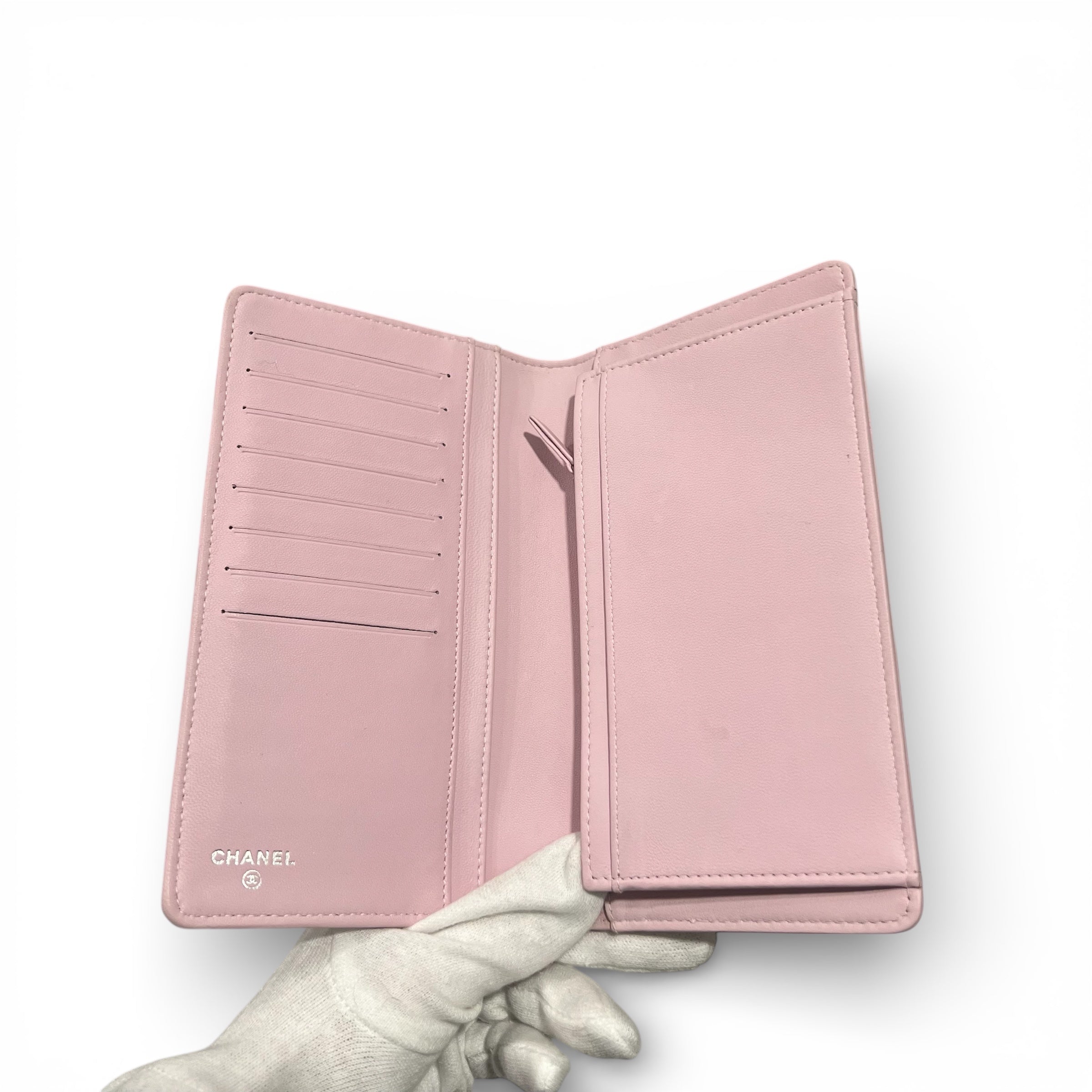 Chanel - Portefeuille cuir rose mat