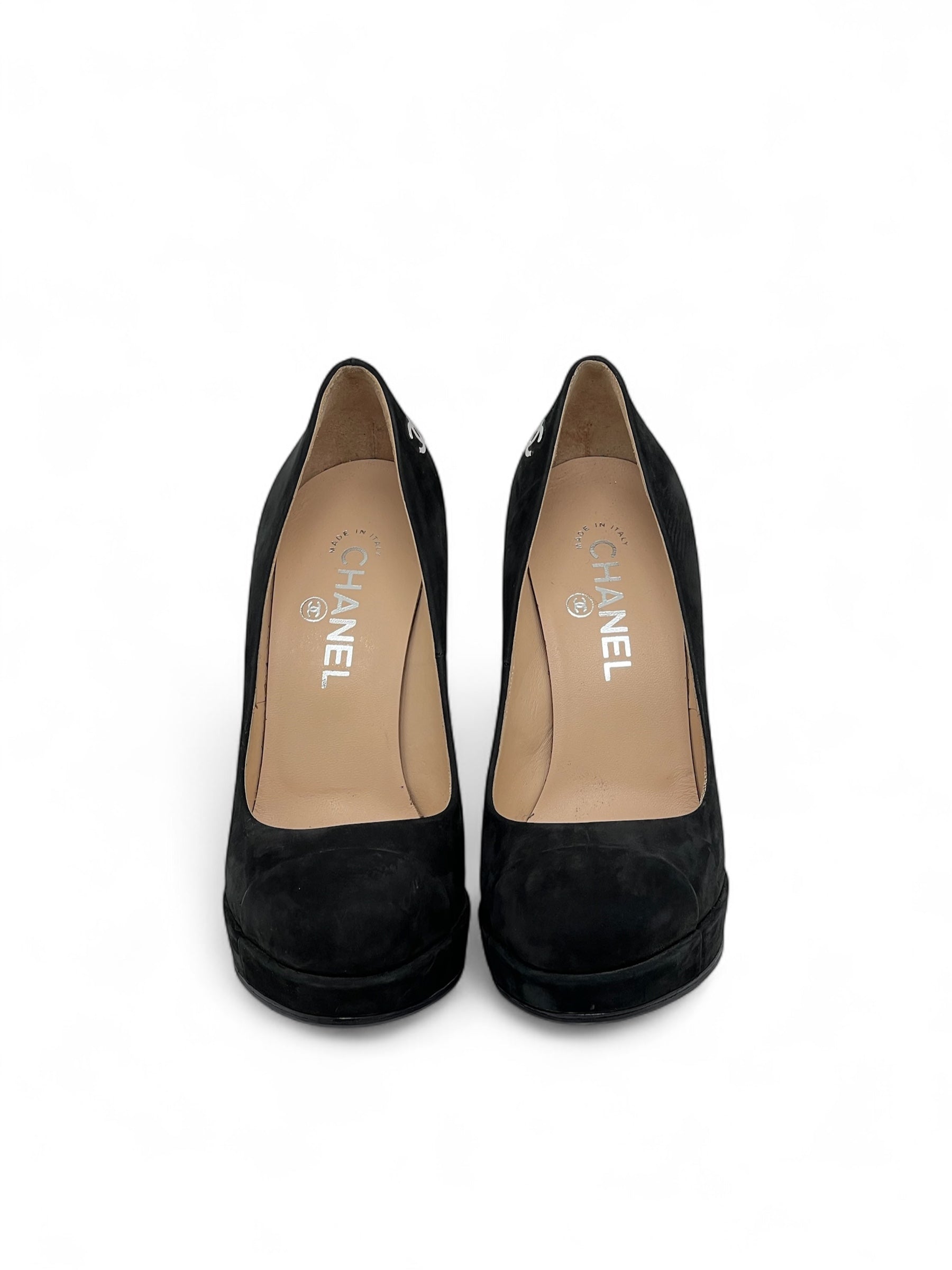 Chanel - Escarpins en daim noir T37,5