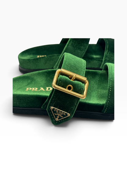 PRADA - Sandales verts en velours T36,5