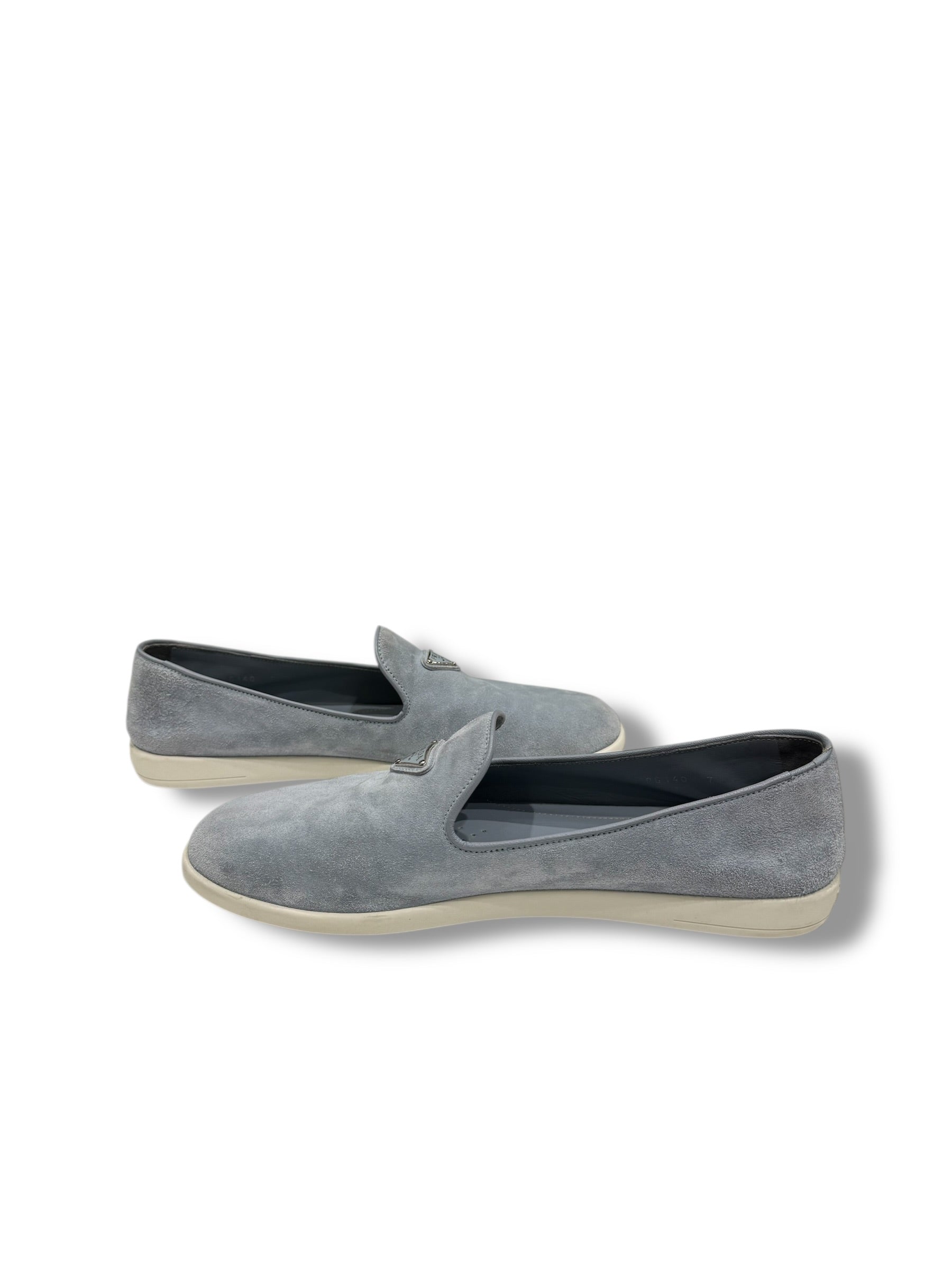 Prada Mocassins Loafers Daim Bleu Astral | Les Folies d’Eugénie