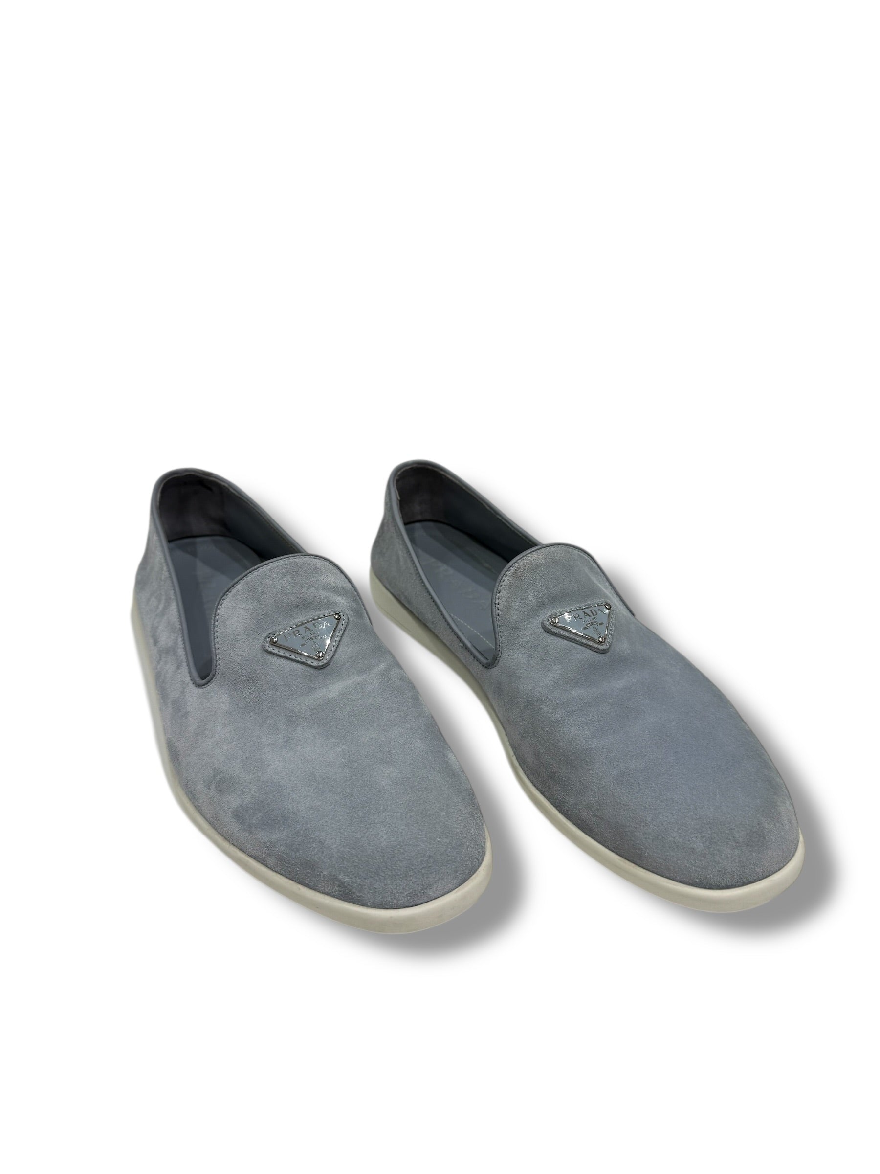 Prada Mocassins Loafers Daim Bleu Astral | Les Folies d’Eugénie