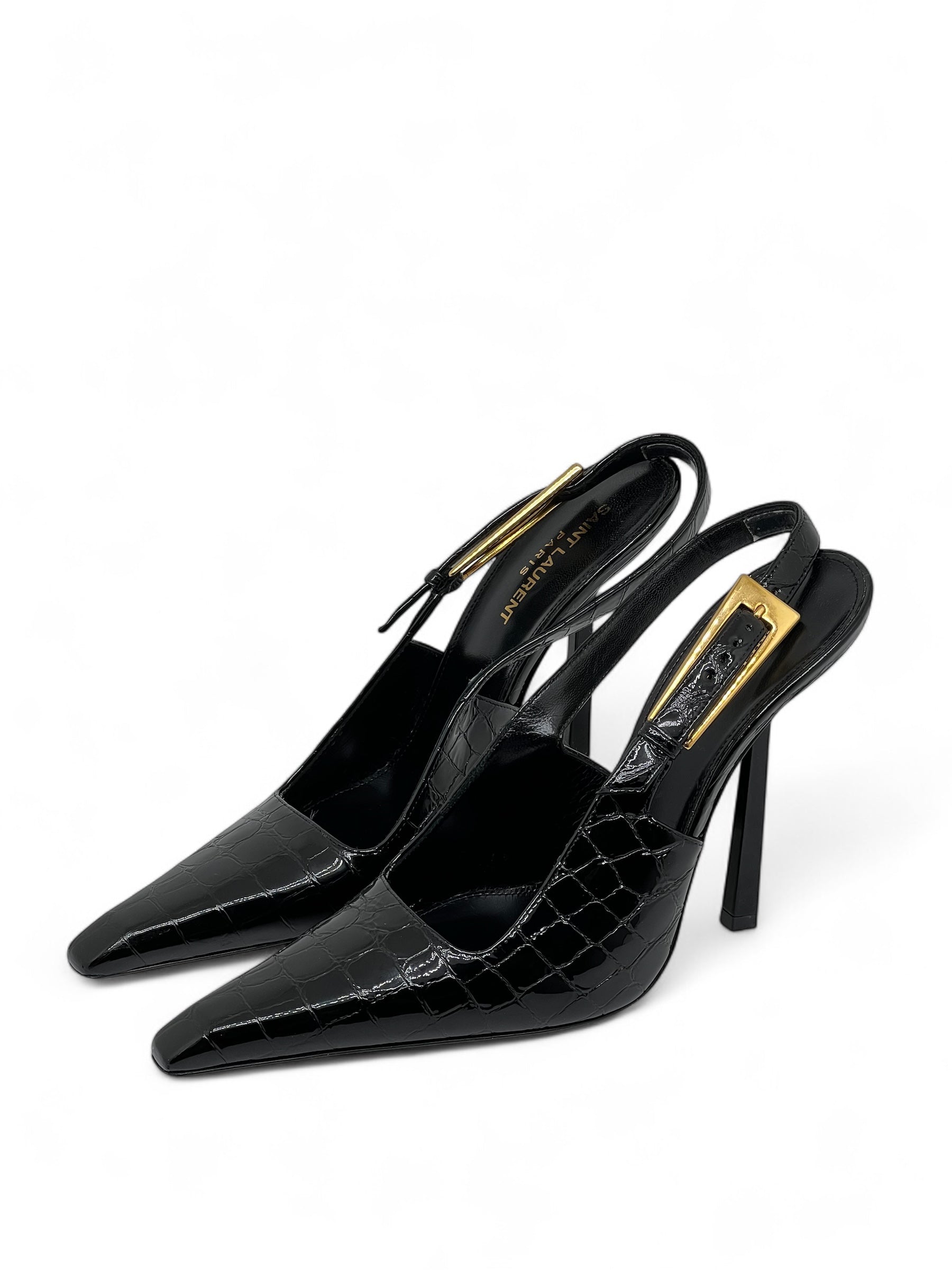 Saint Laurent - Lee Slingbacks en cuir embossé crocodile T39