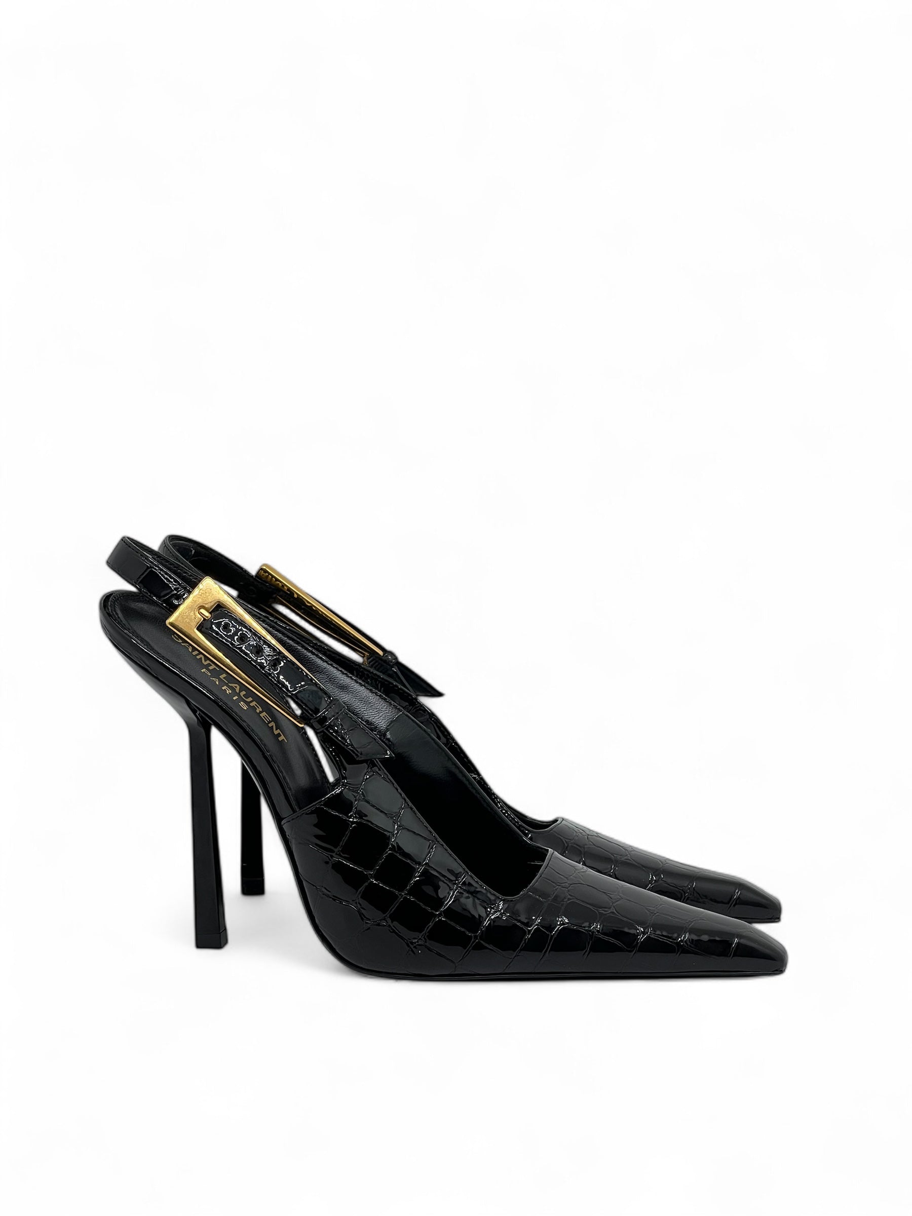 Saint Laurent - Lee Slingbacks en cuir embossé crocodile T39
